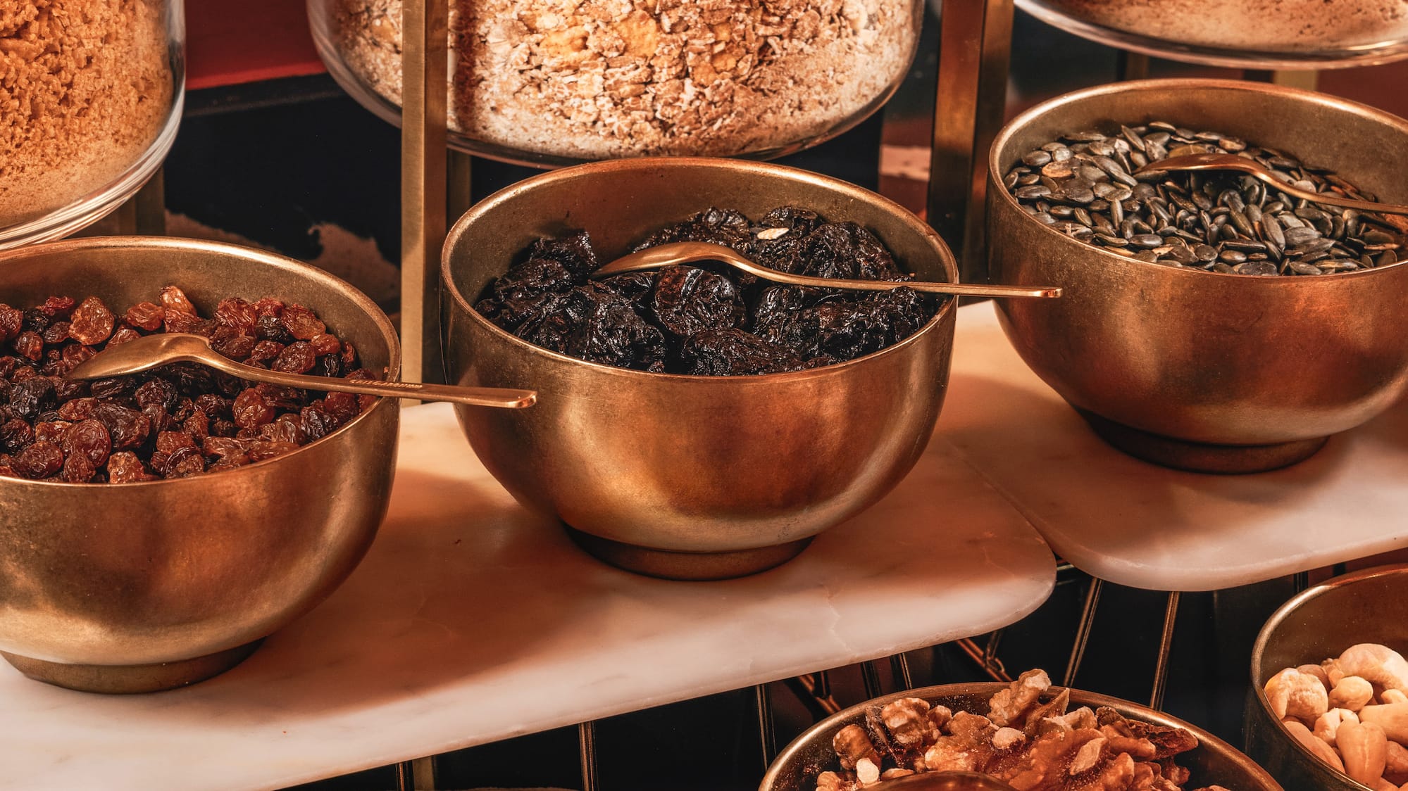 a group of bowls of food