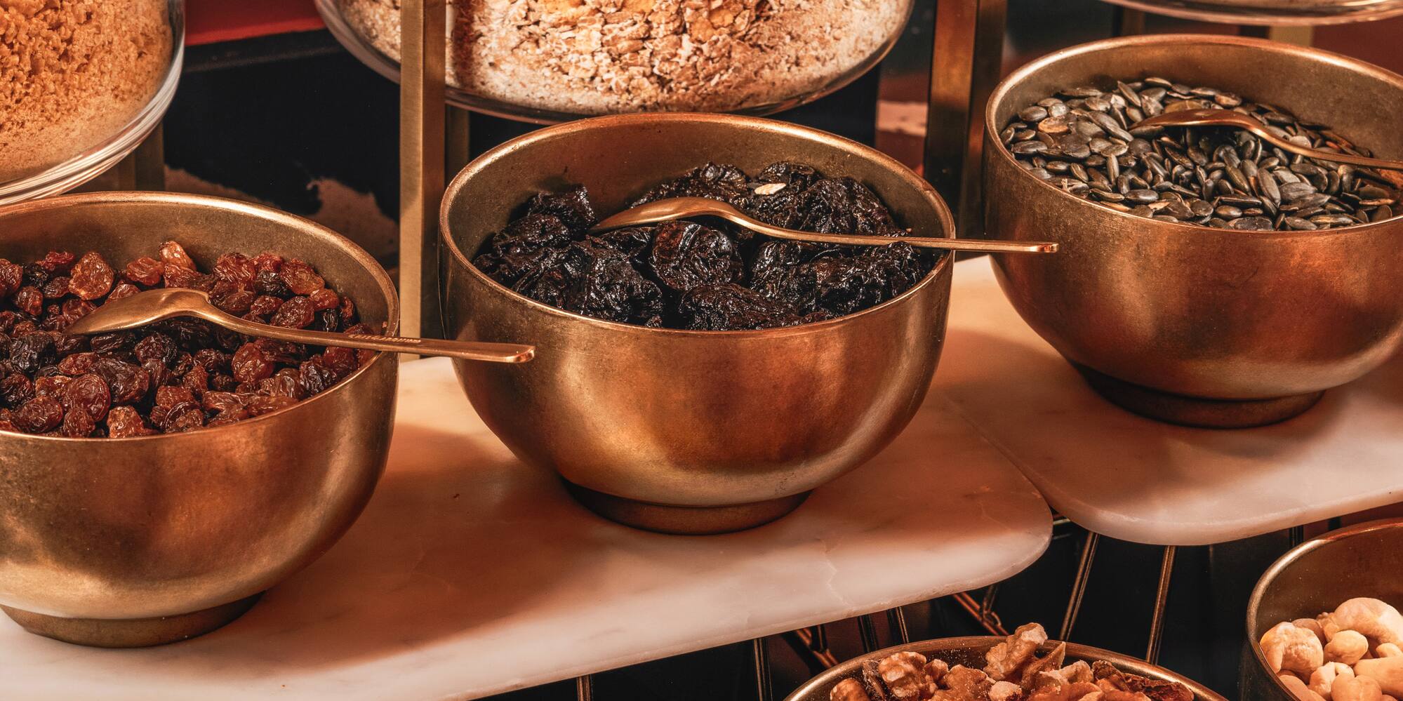 a group of bowls of food