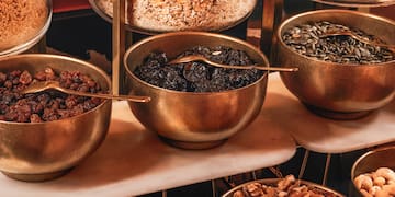 a group of bowls of food