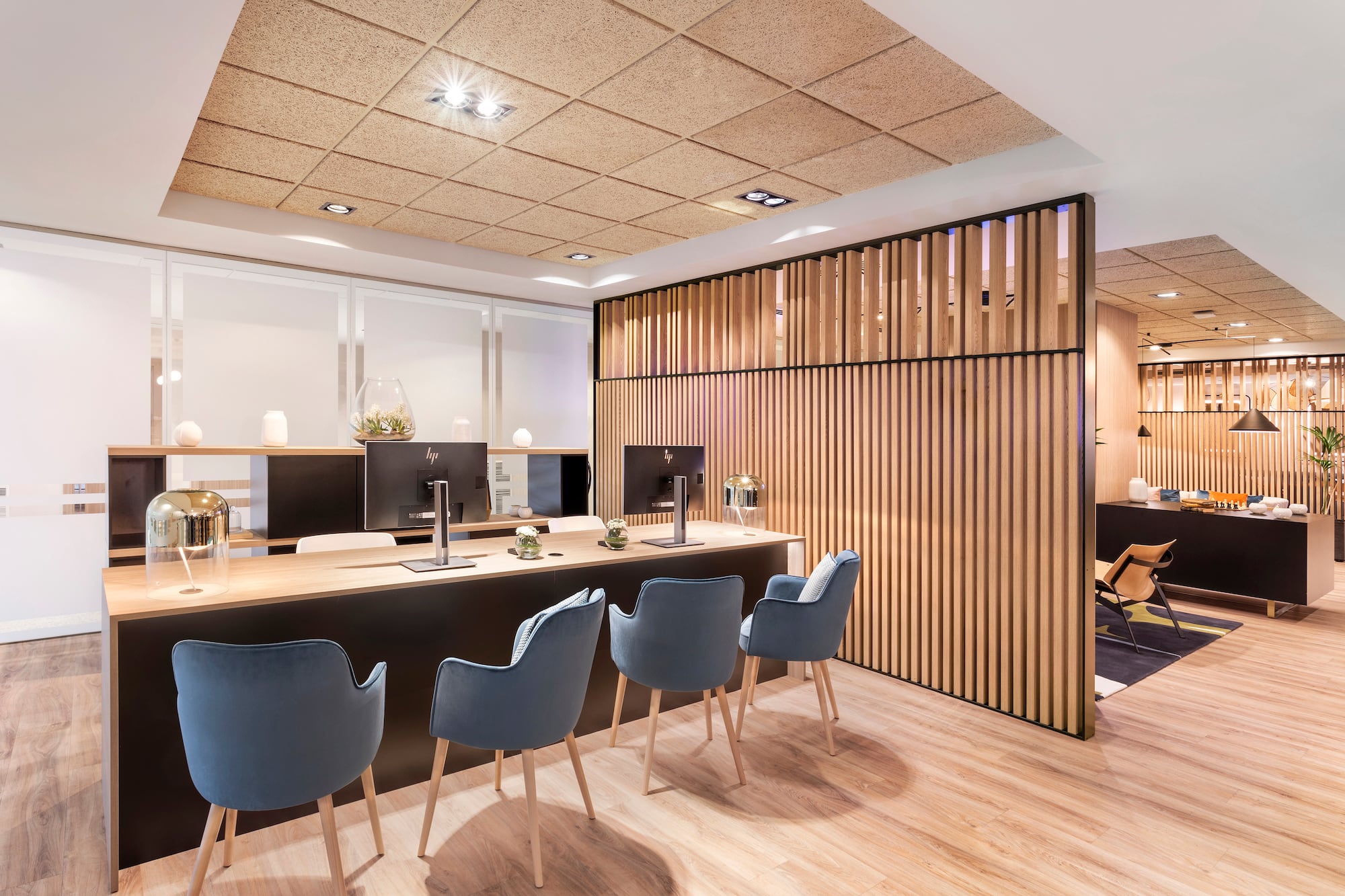 a room with a table and chairs