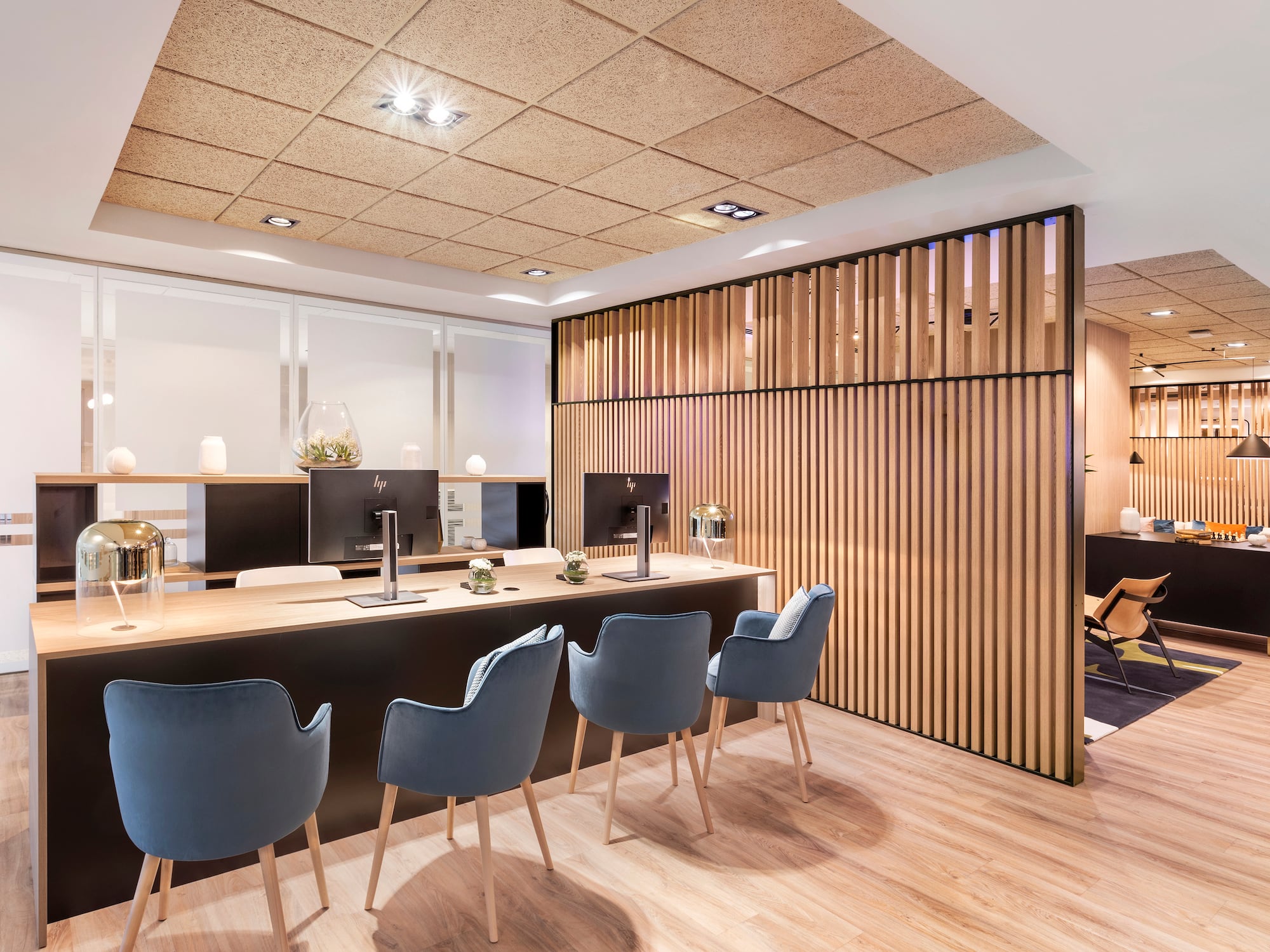 a room with a table and chairs