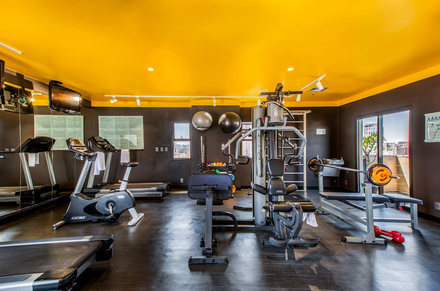 a gym with exercise equipment