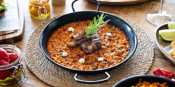 a pan of food on a table