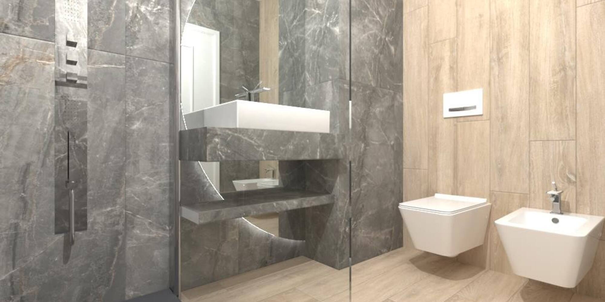 a bathroom with a mirror and a sink