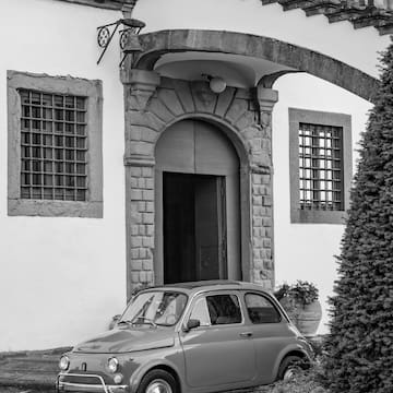 a car parked in front of a building