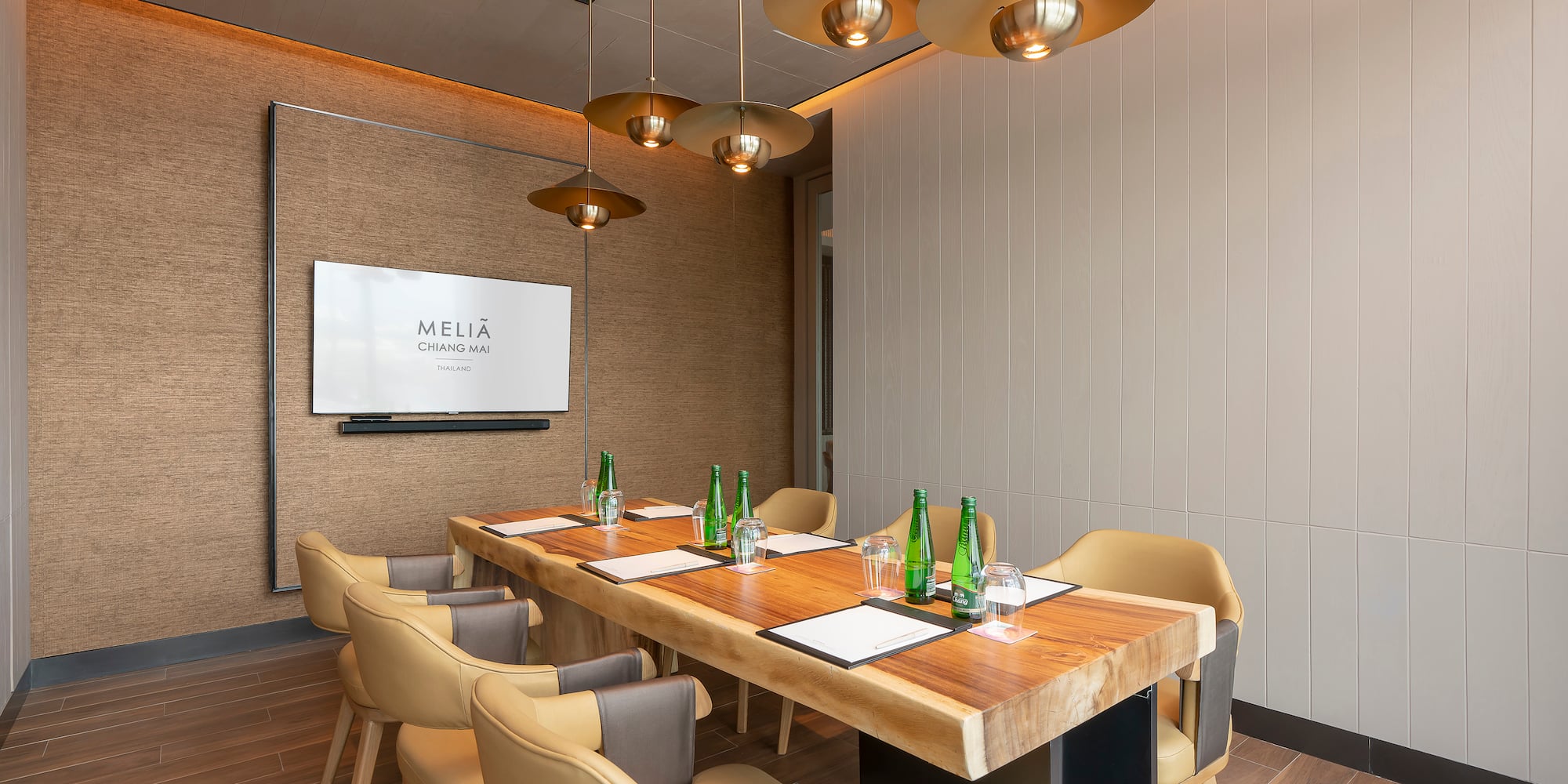 a room with a table and chairs