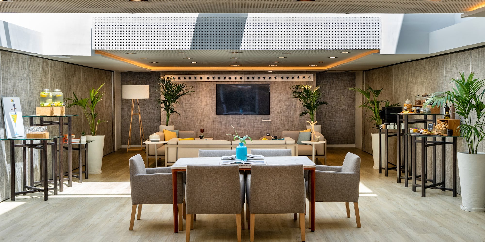 a room with a table and chairs