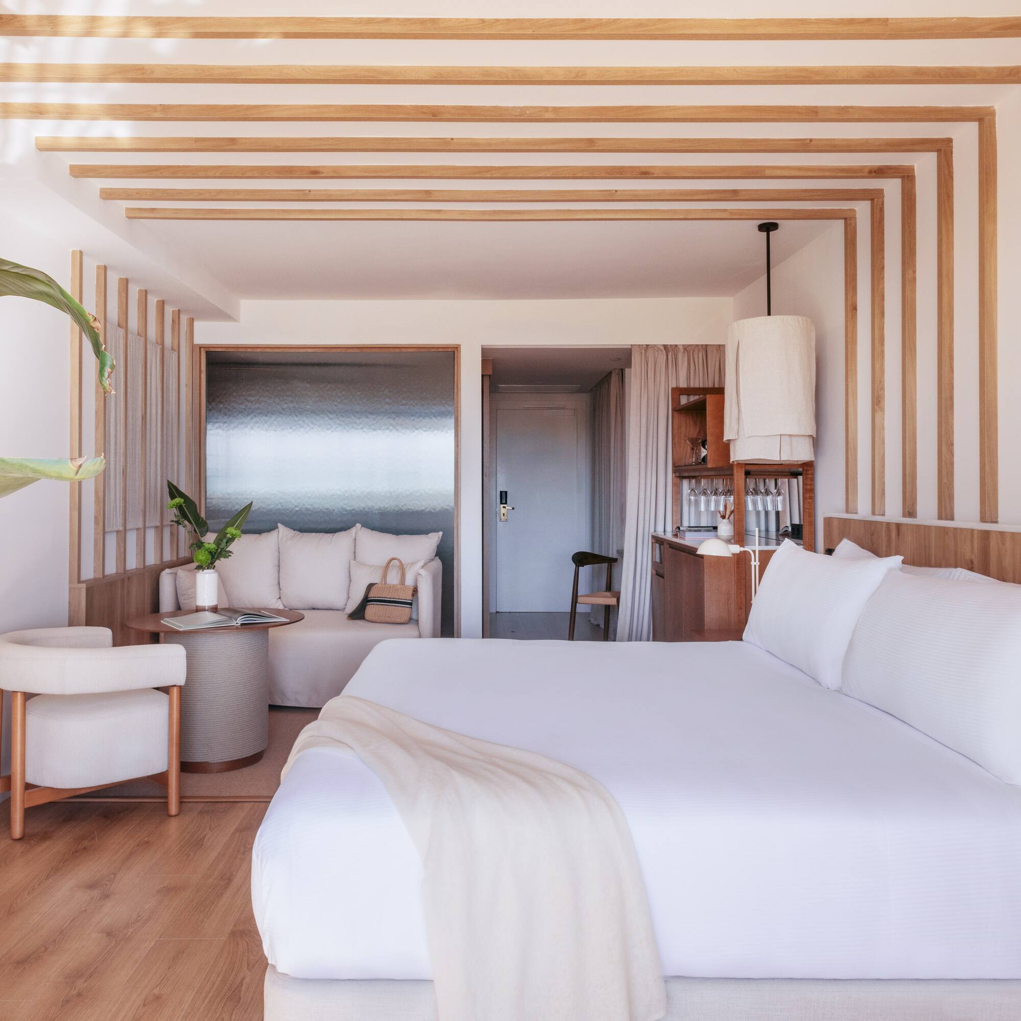 a room with a bed and a table