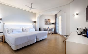 a room with a bed and a table