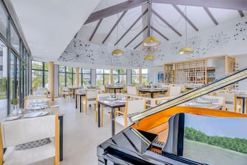 a room with tables and chairs