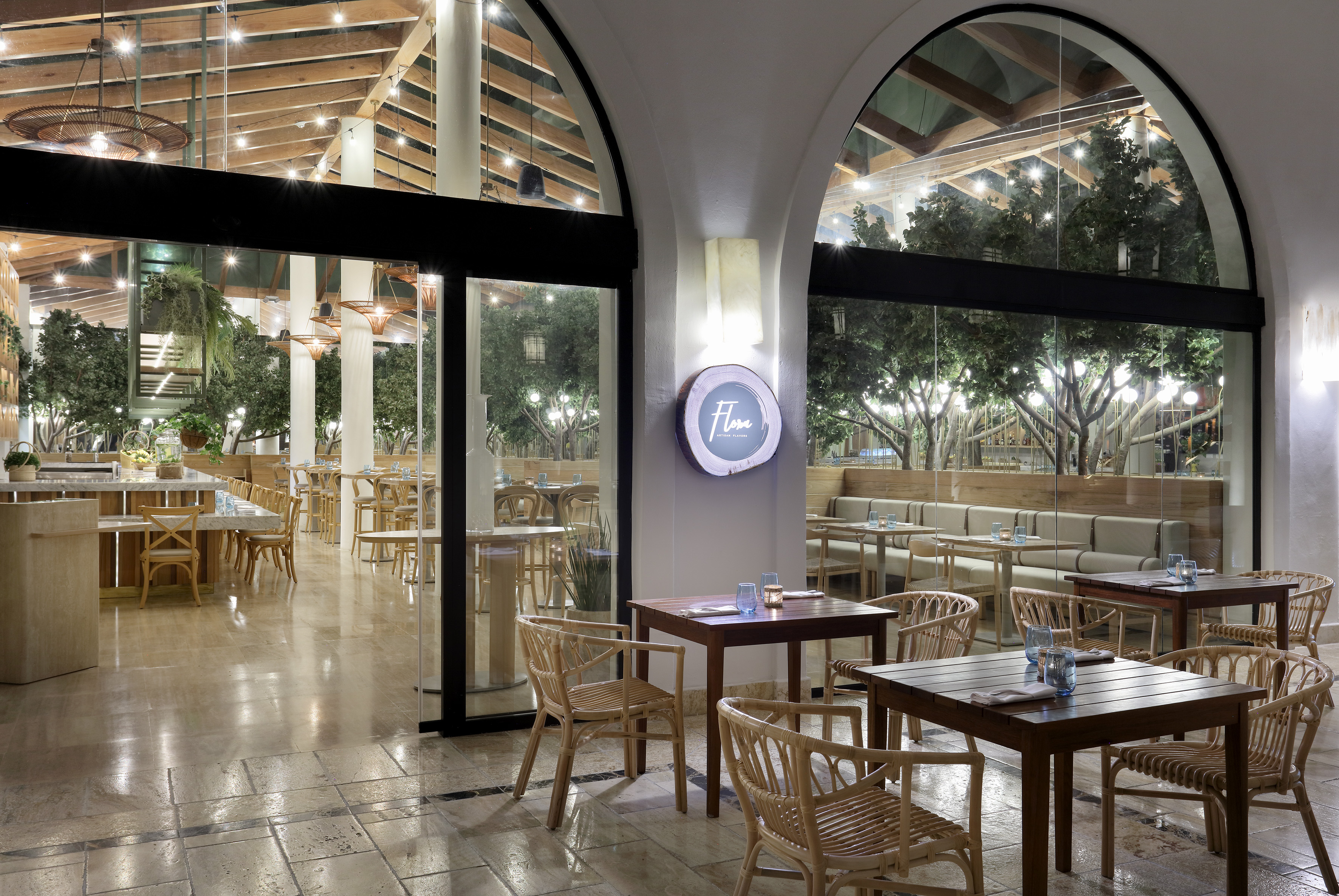 a restaurant with tables and chairs