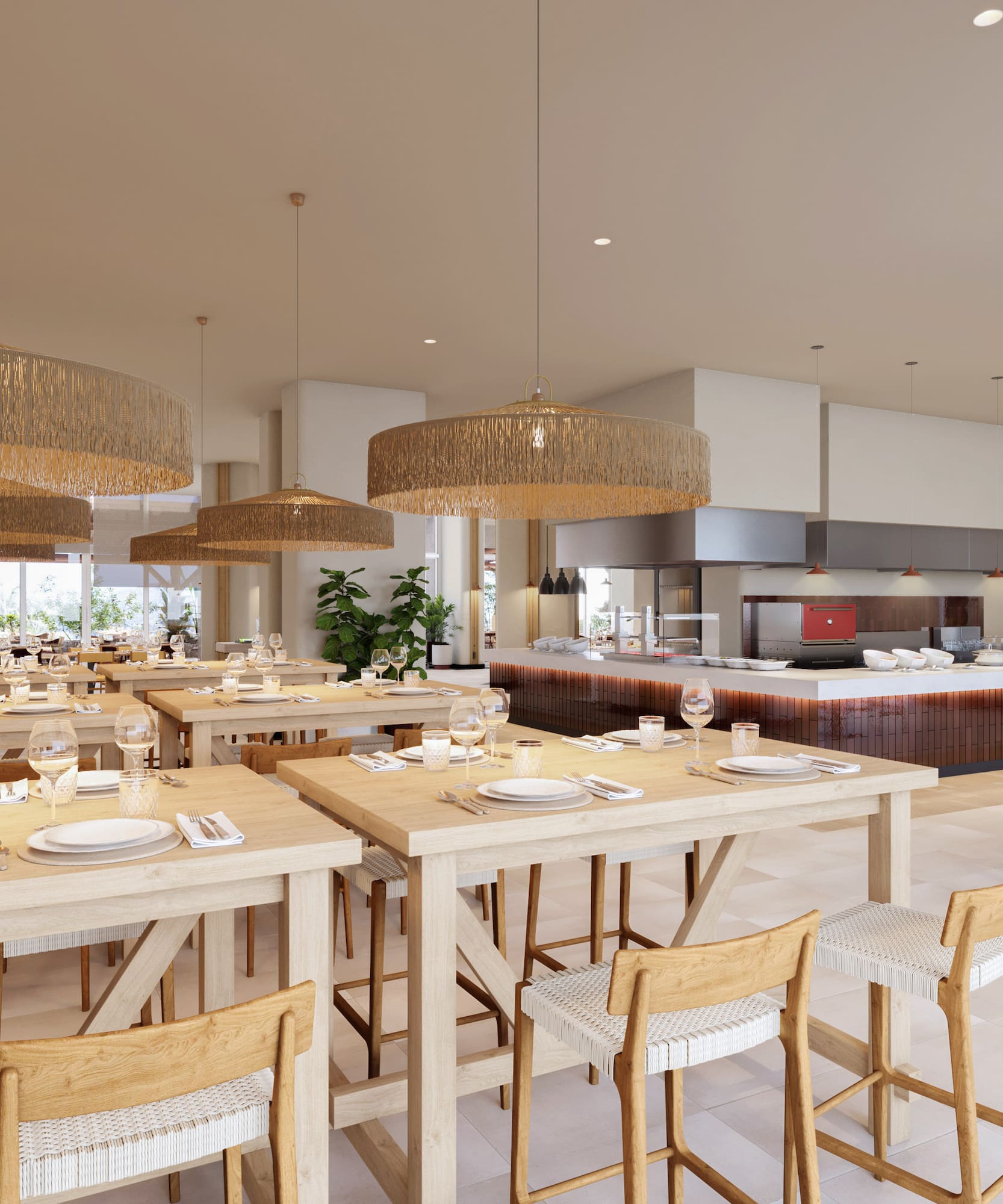 a restaurant with tables and chairs