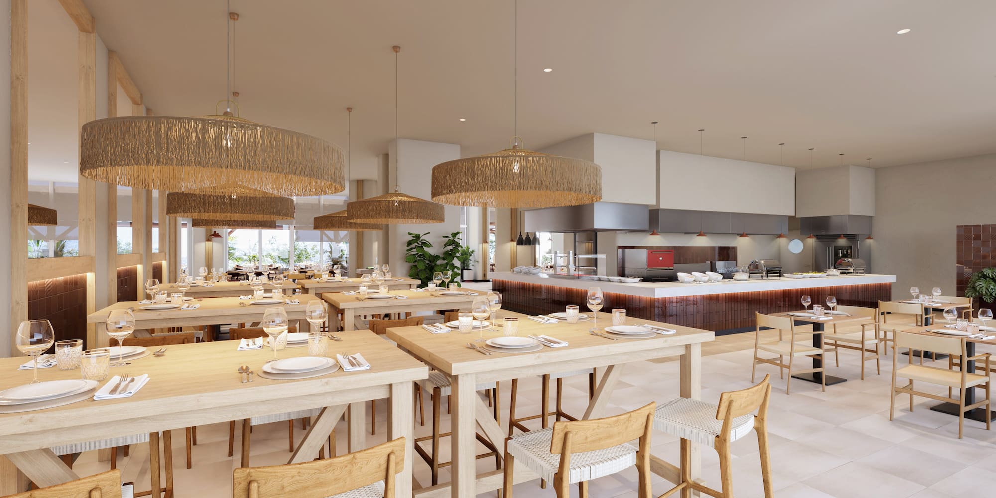 a restaurant with tables and chairs