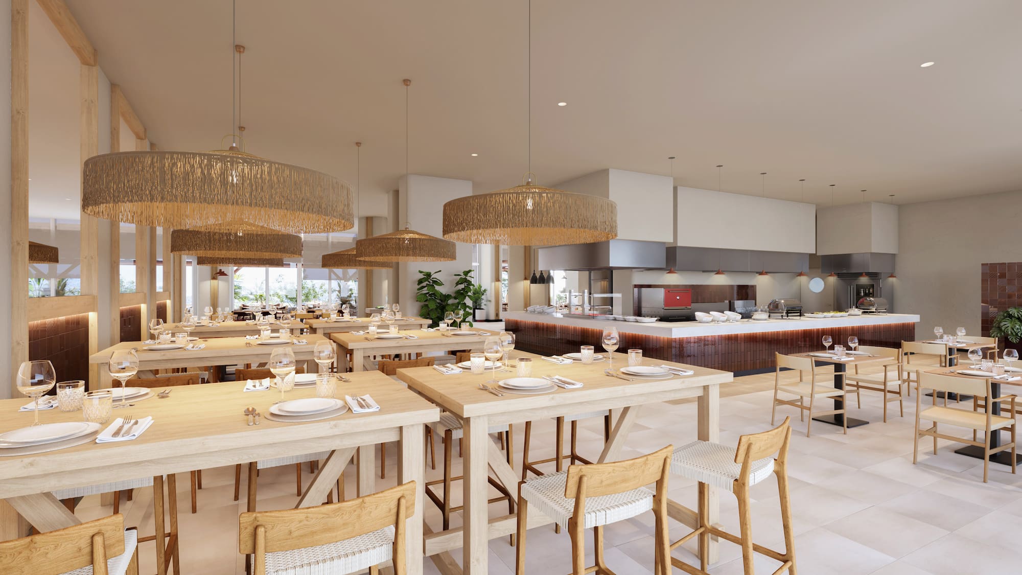 a restaurant with tables and chairs