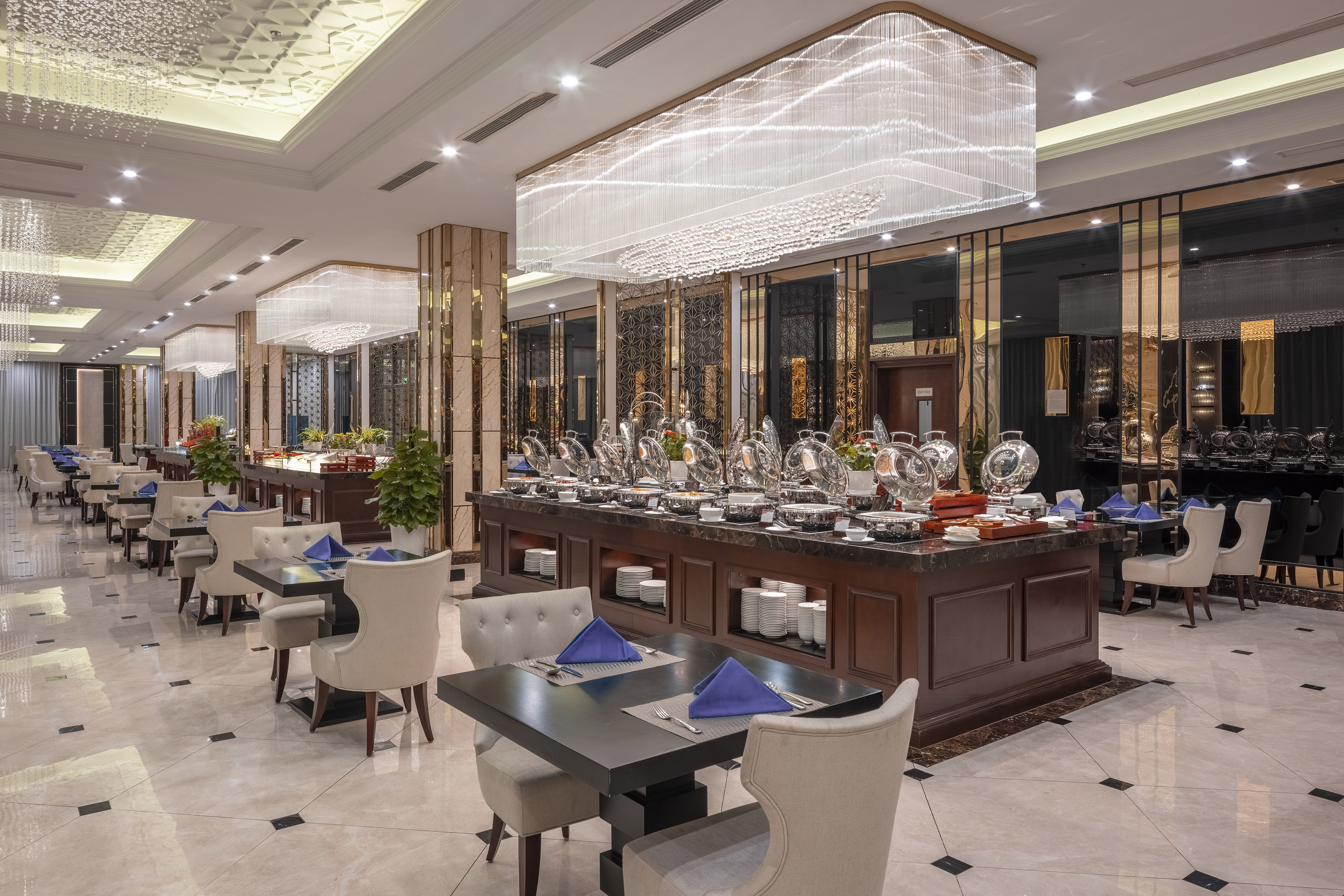 a restaurant with tables and chairs