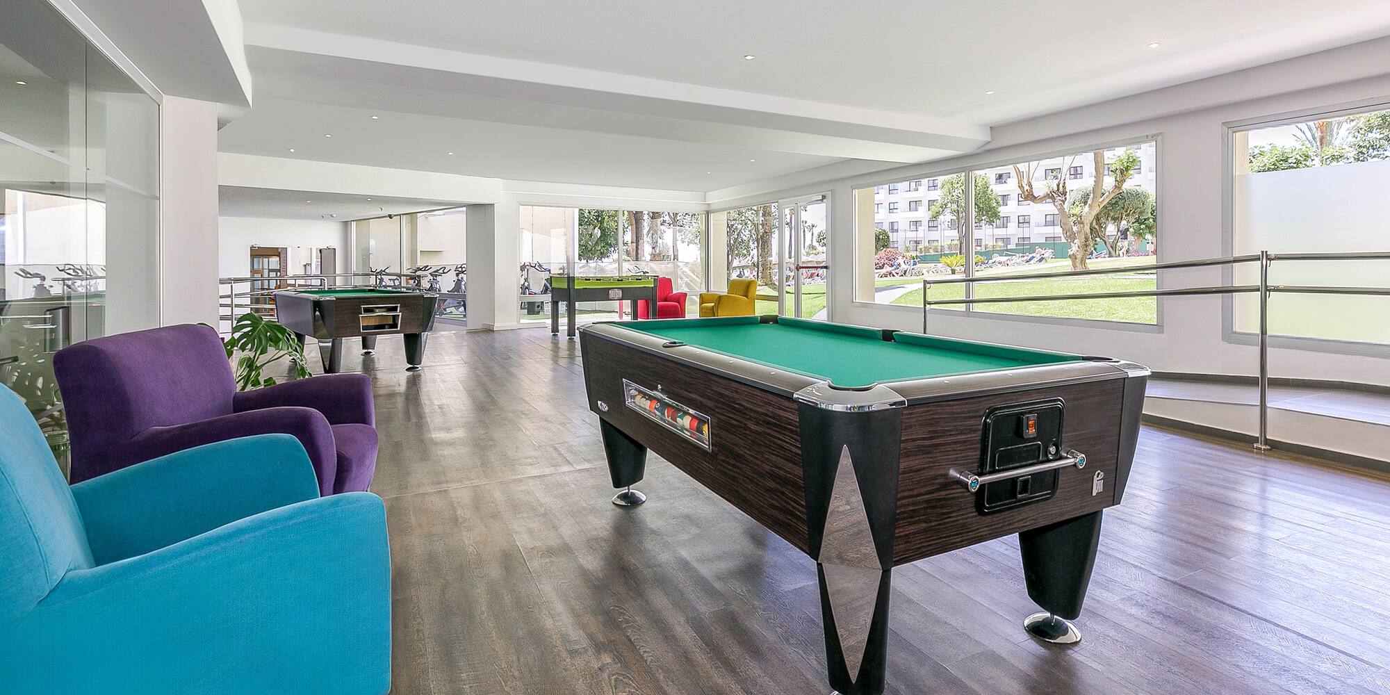 a pool table in a room