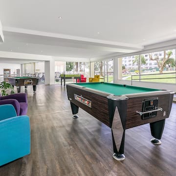 a pool table in a room