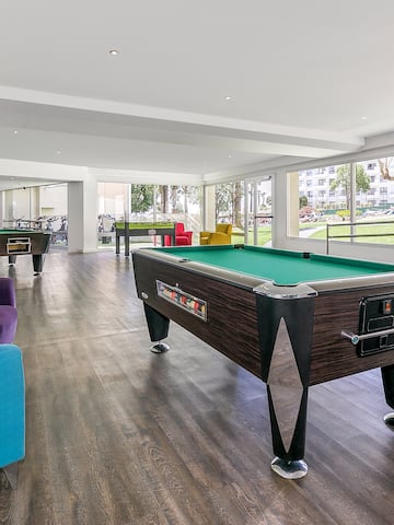 a pool table in a room