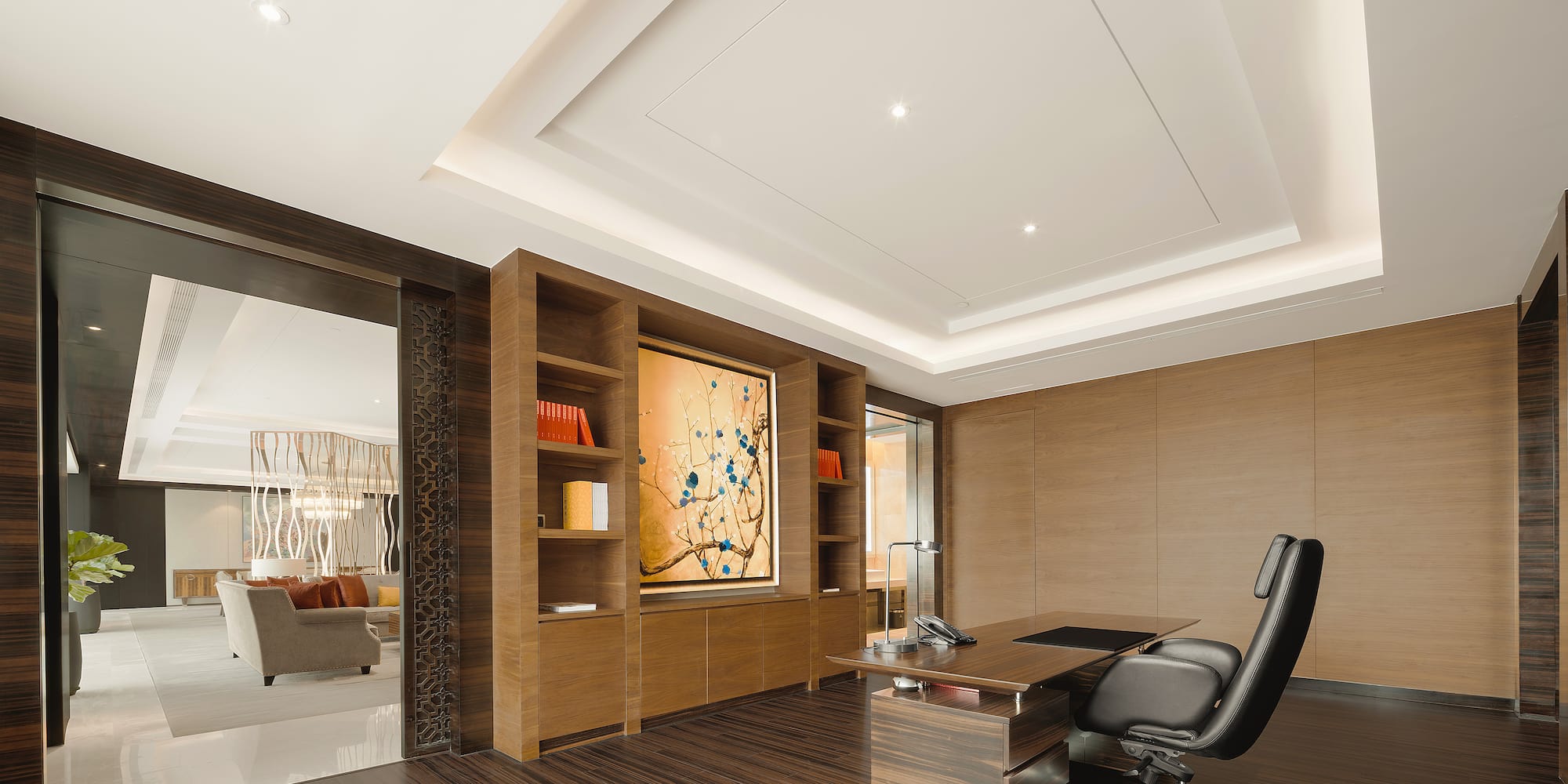 a room with a desk and a chair