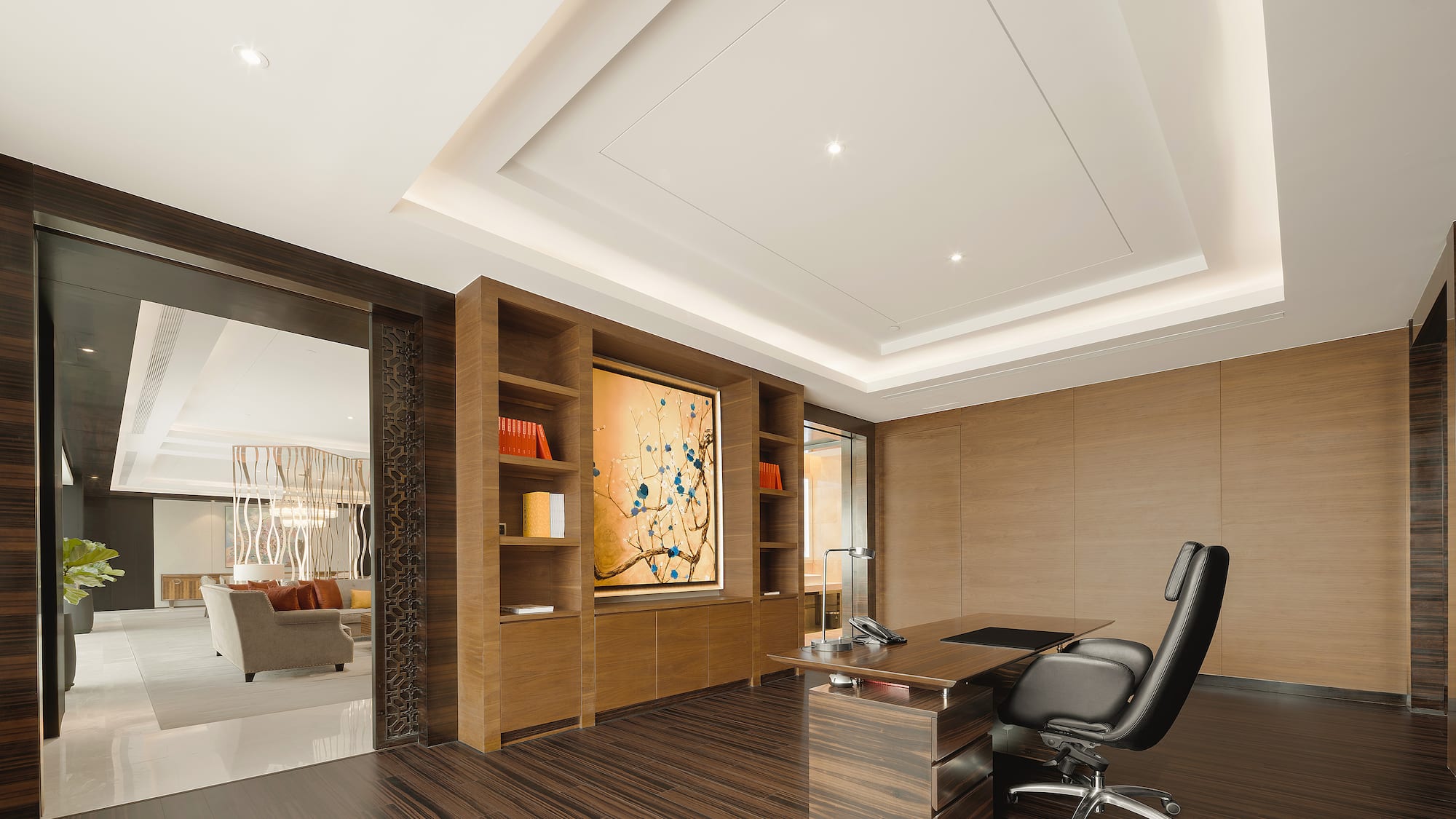 a room with a desk and a chair