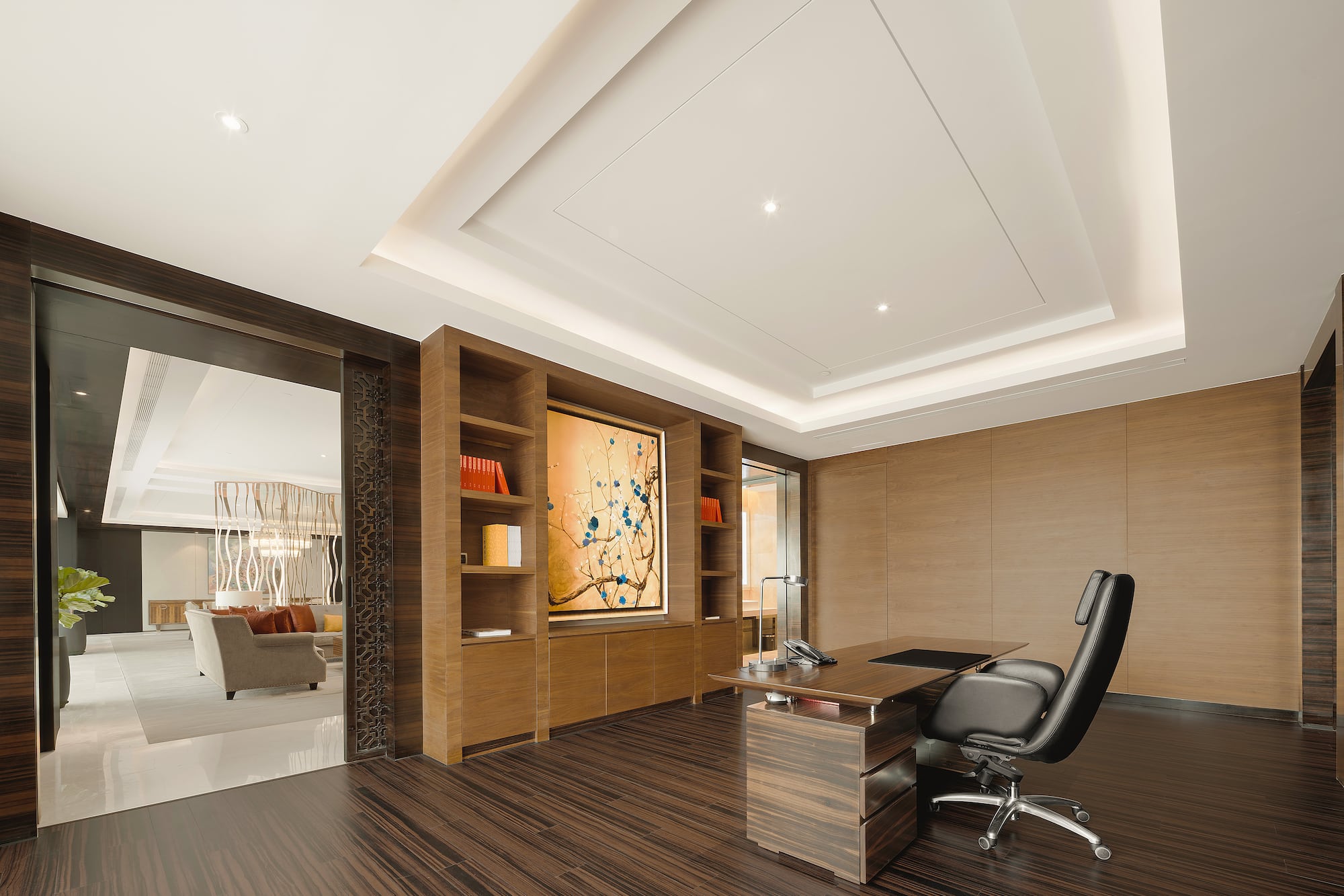 a room with a desk and a chair