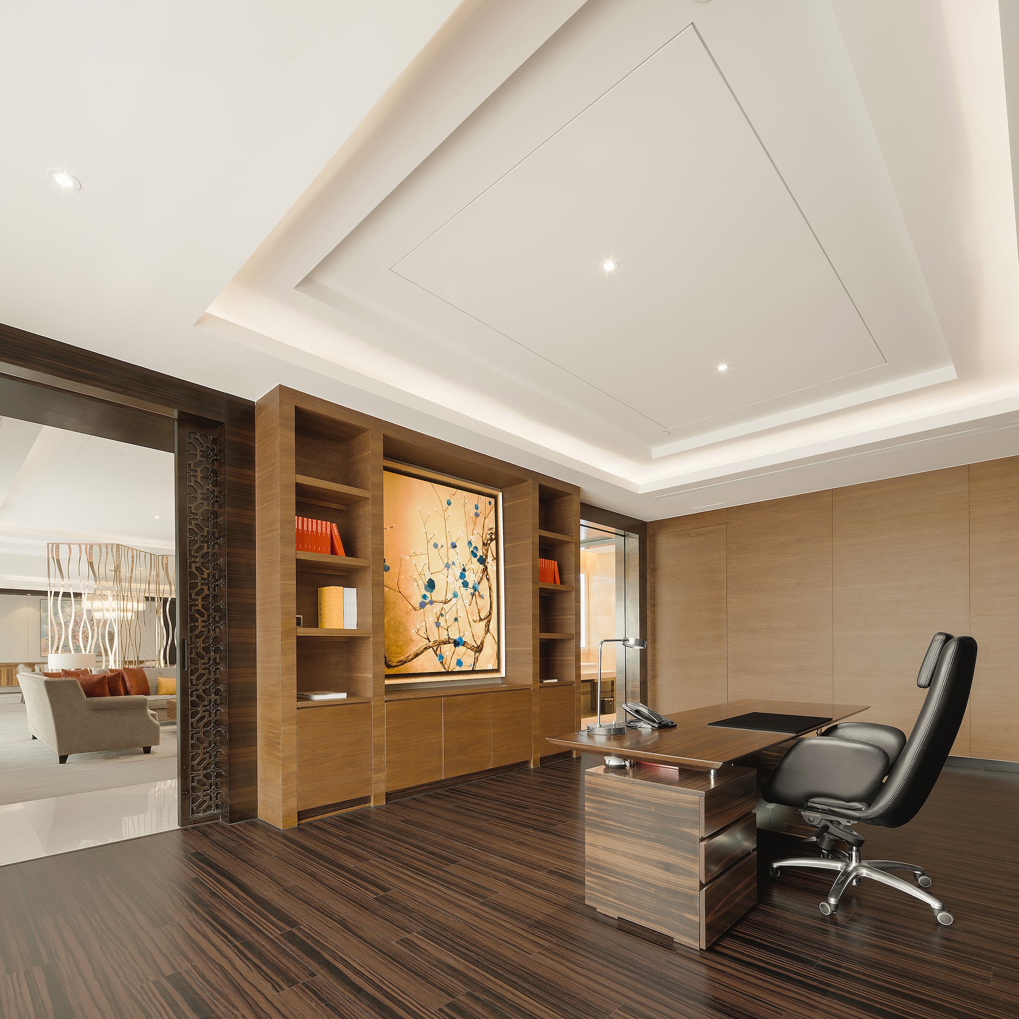 a room with a desk and a chair