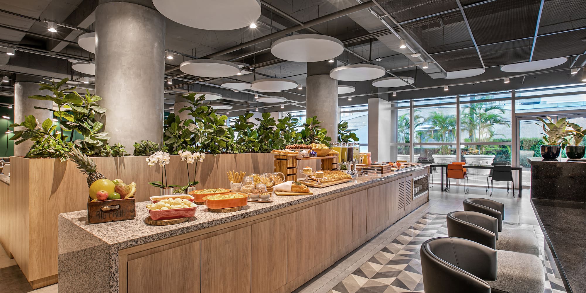 a buffet table with food on it