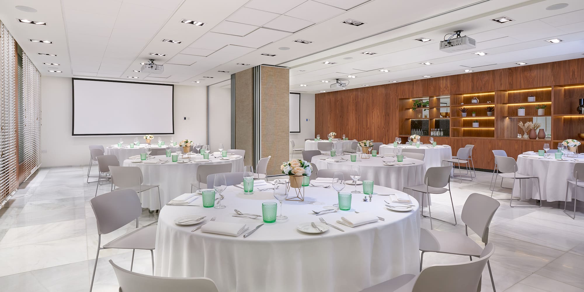 a room with tables and chairs