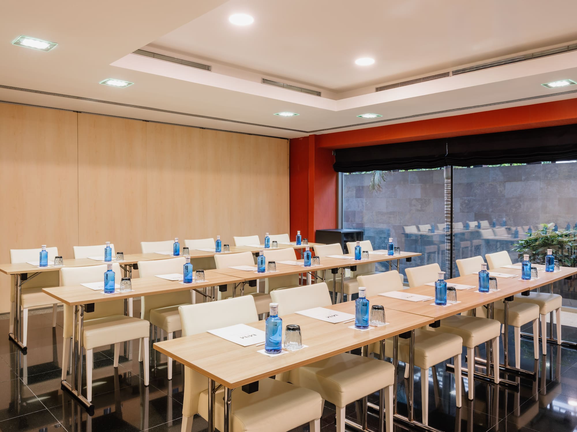 a room with tables and chairs