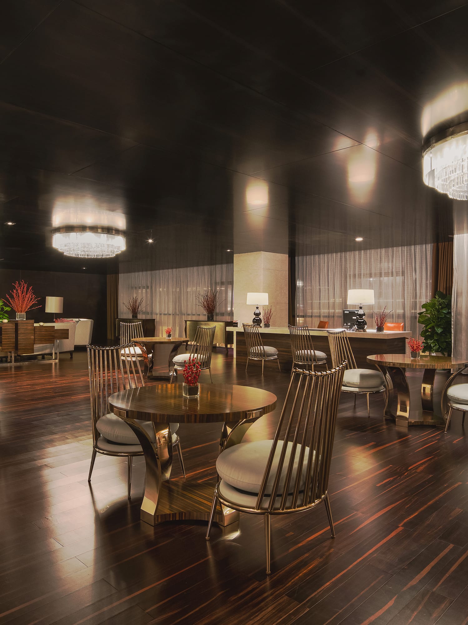 a room with tables and chairs