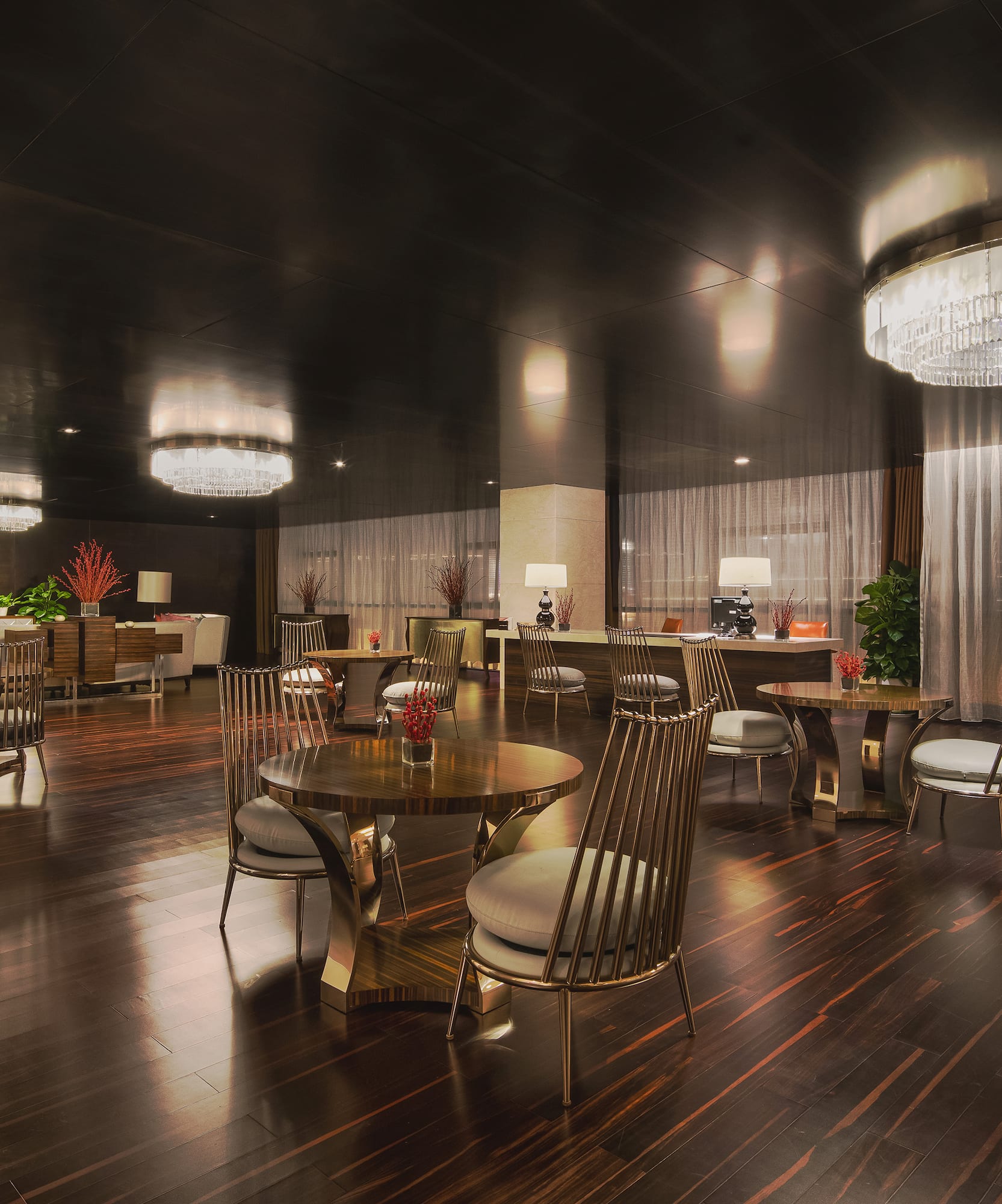 a room with tables and chairs