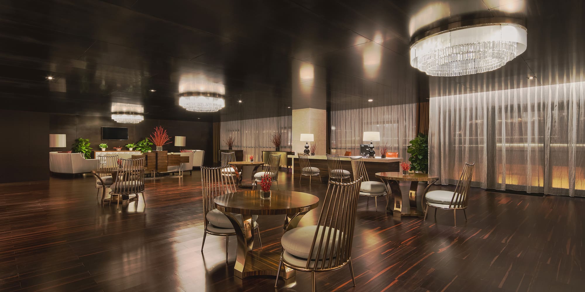 a room with tables and chairs