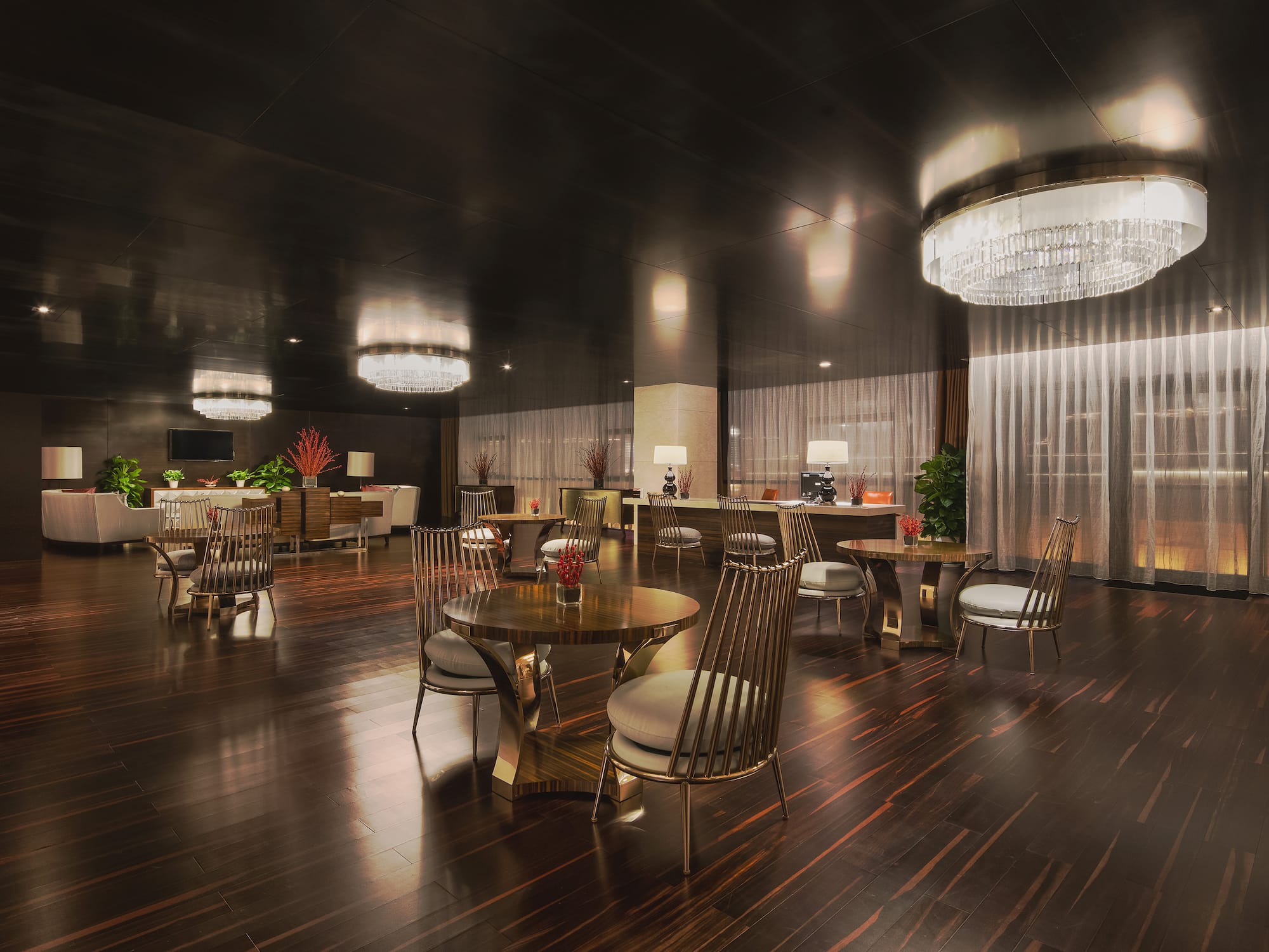 a room with tables and chairs