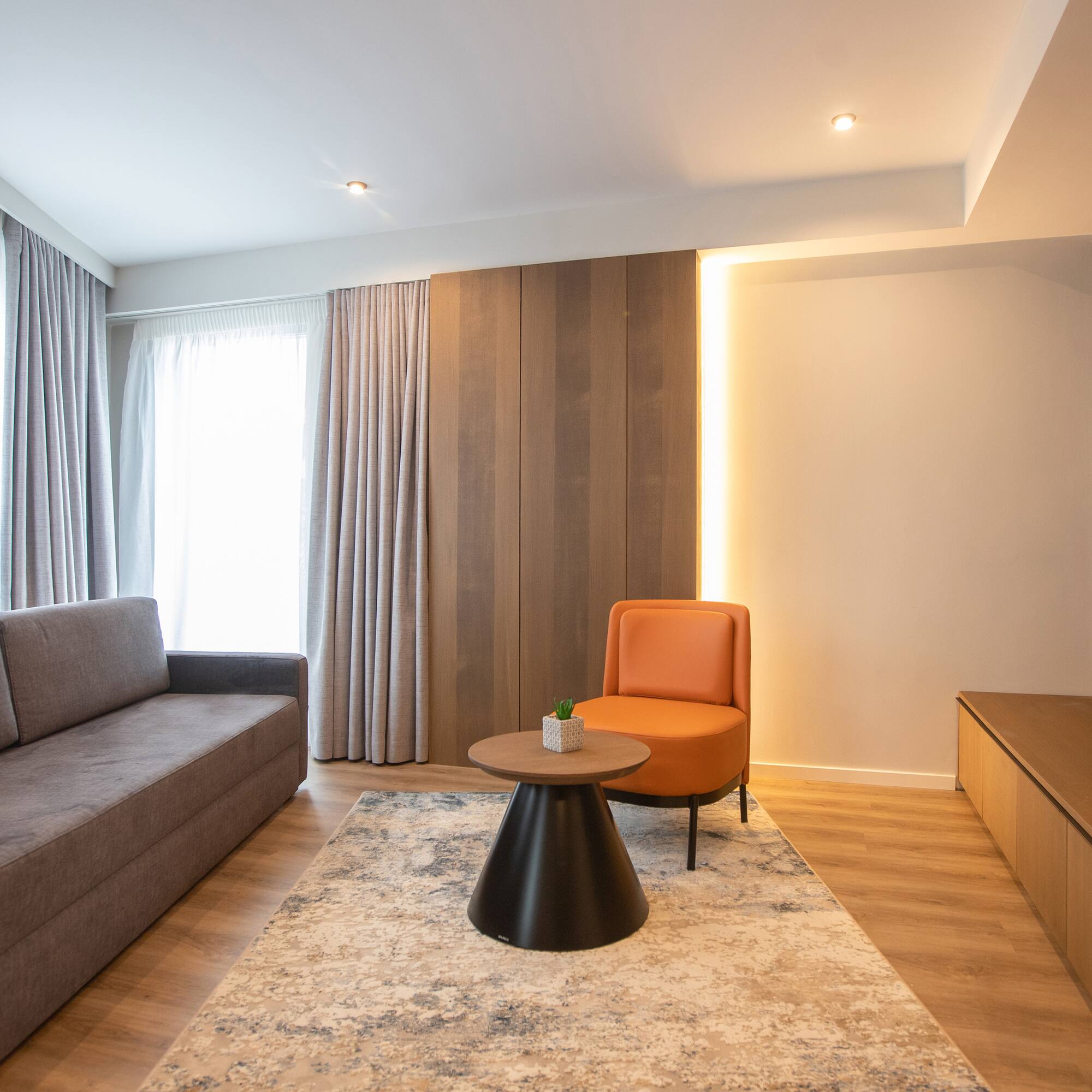 a room with a couch and a table