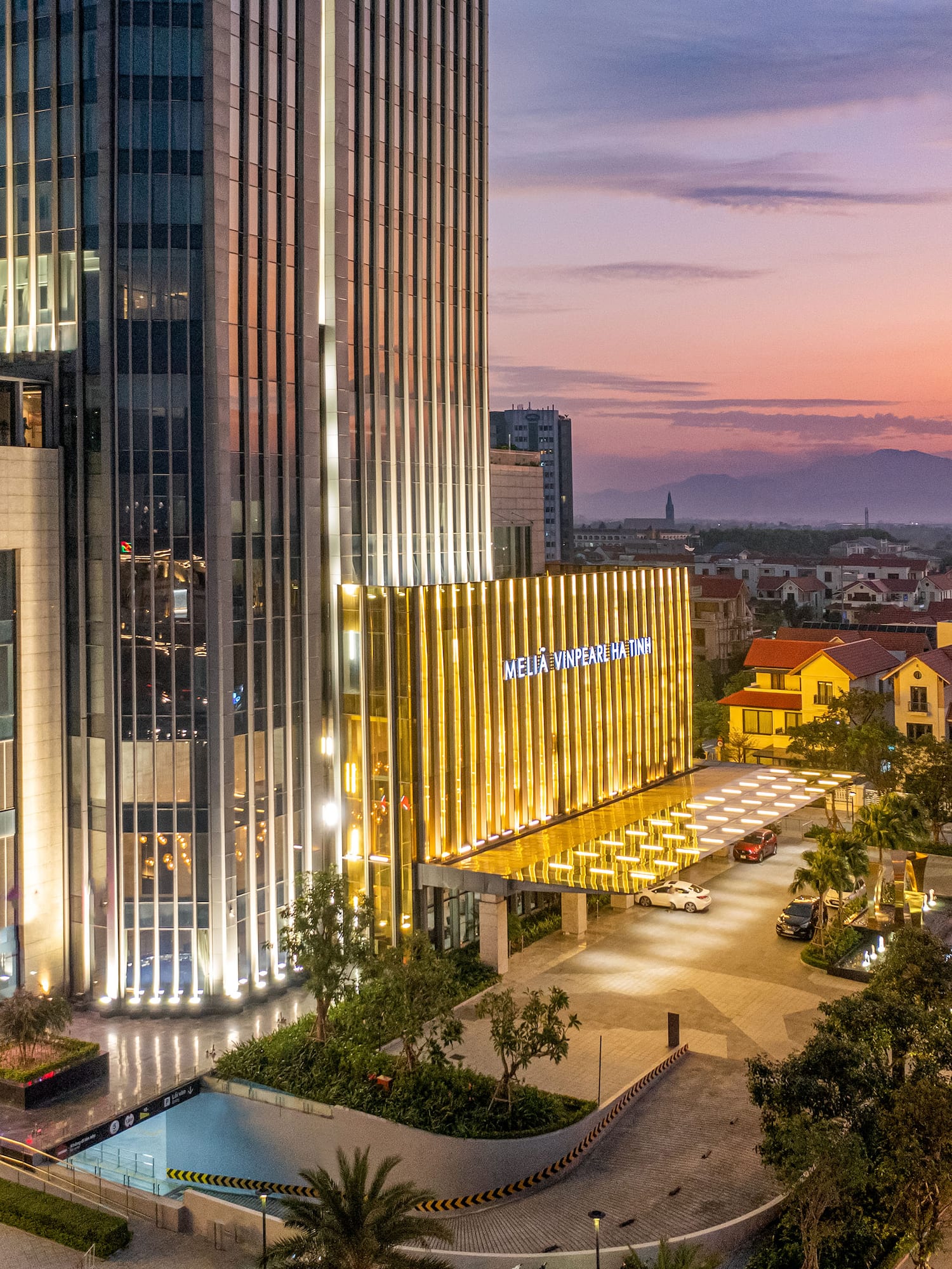 a building with lights on the side