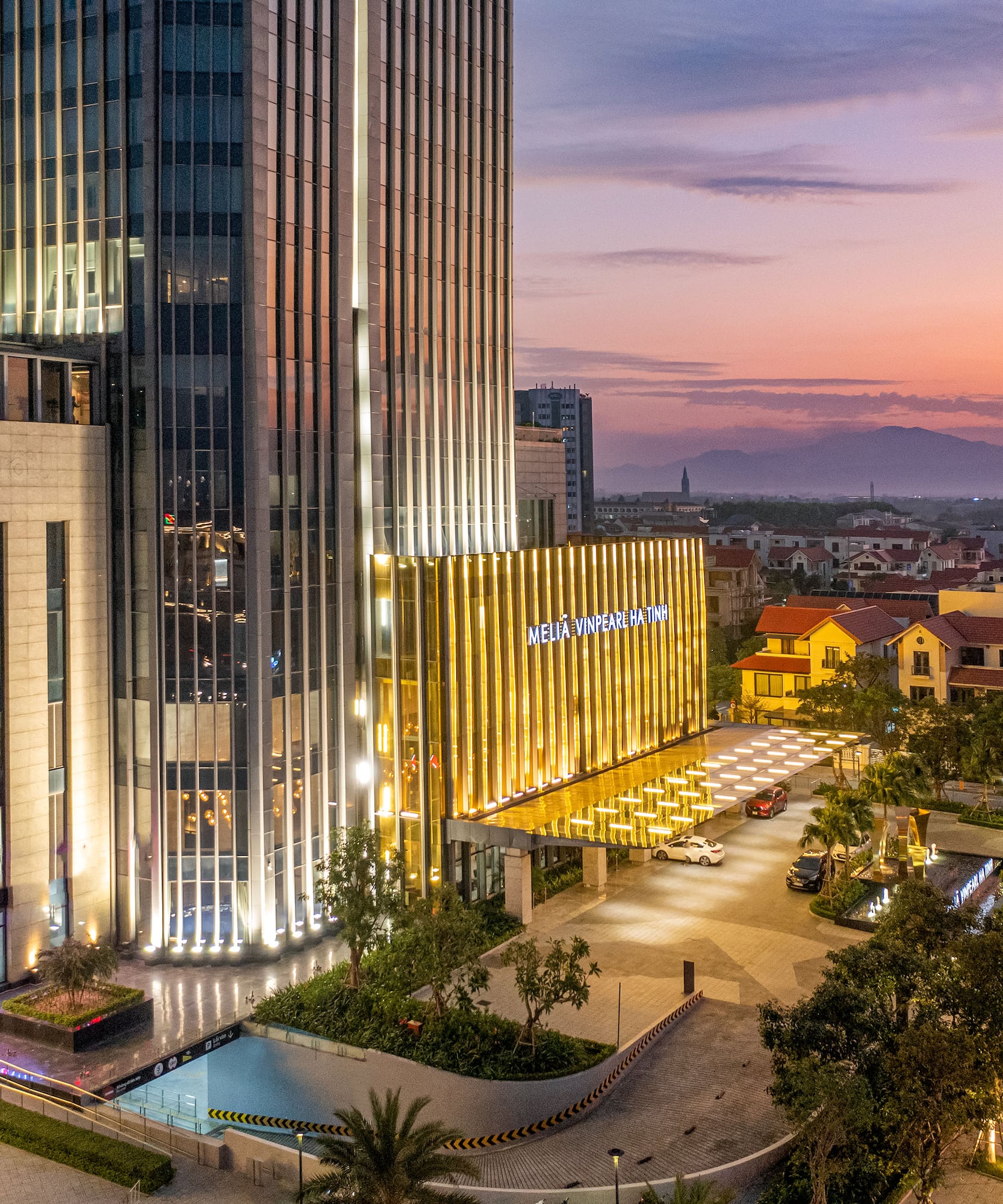 a building with lights on the side