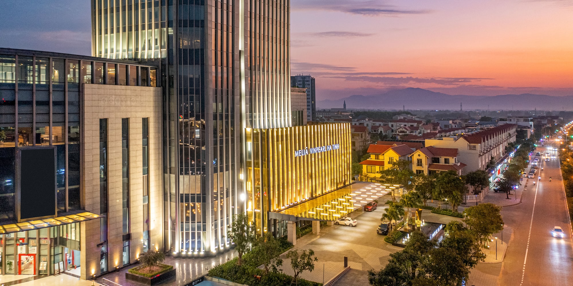 a building with lights on the side