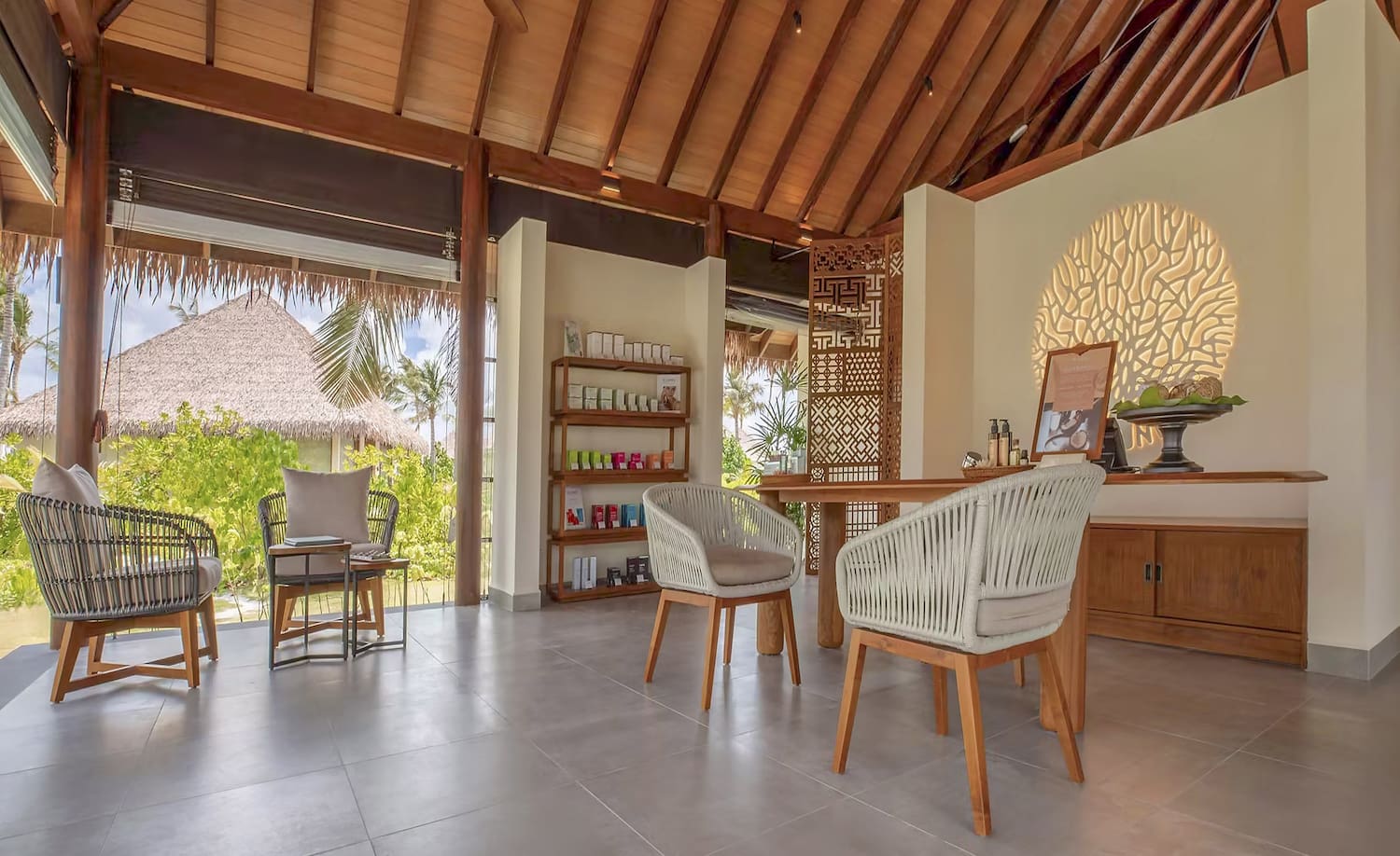 a room with a table and chairs