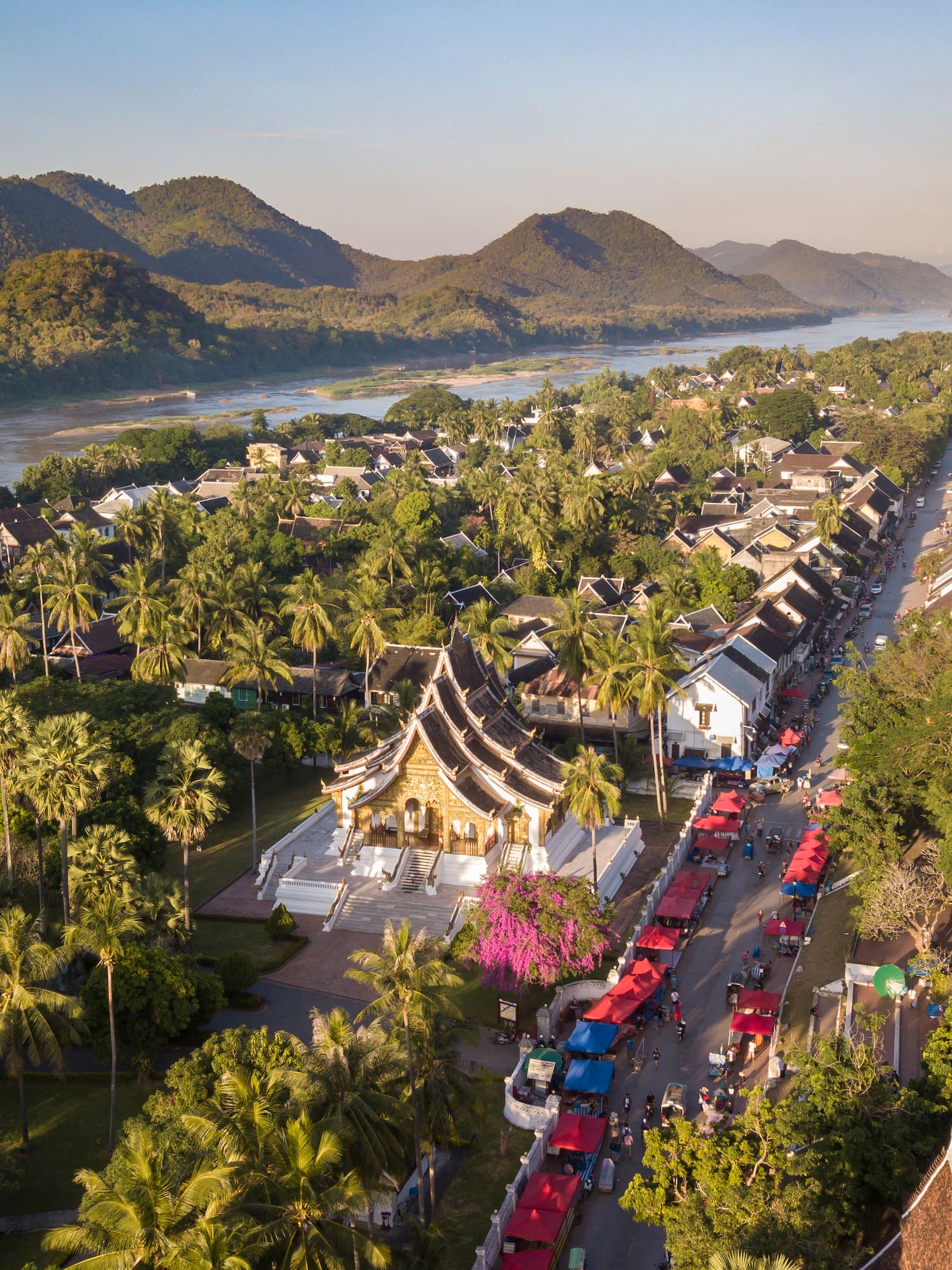 a city with many buildings and trees