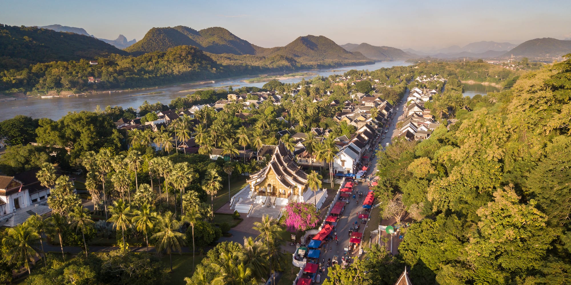 a city with many buildings and trees