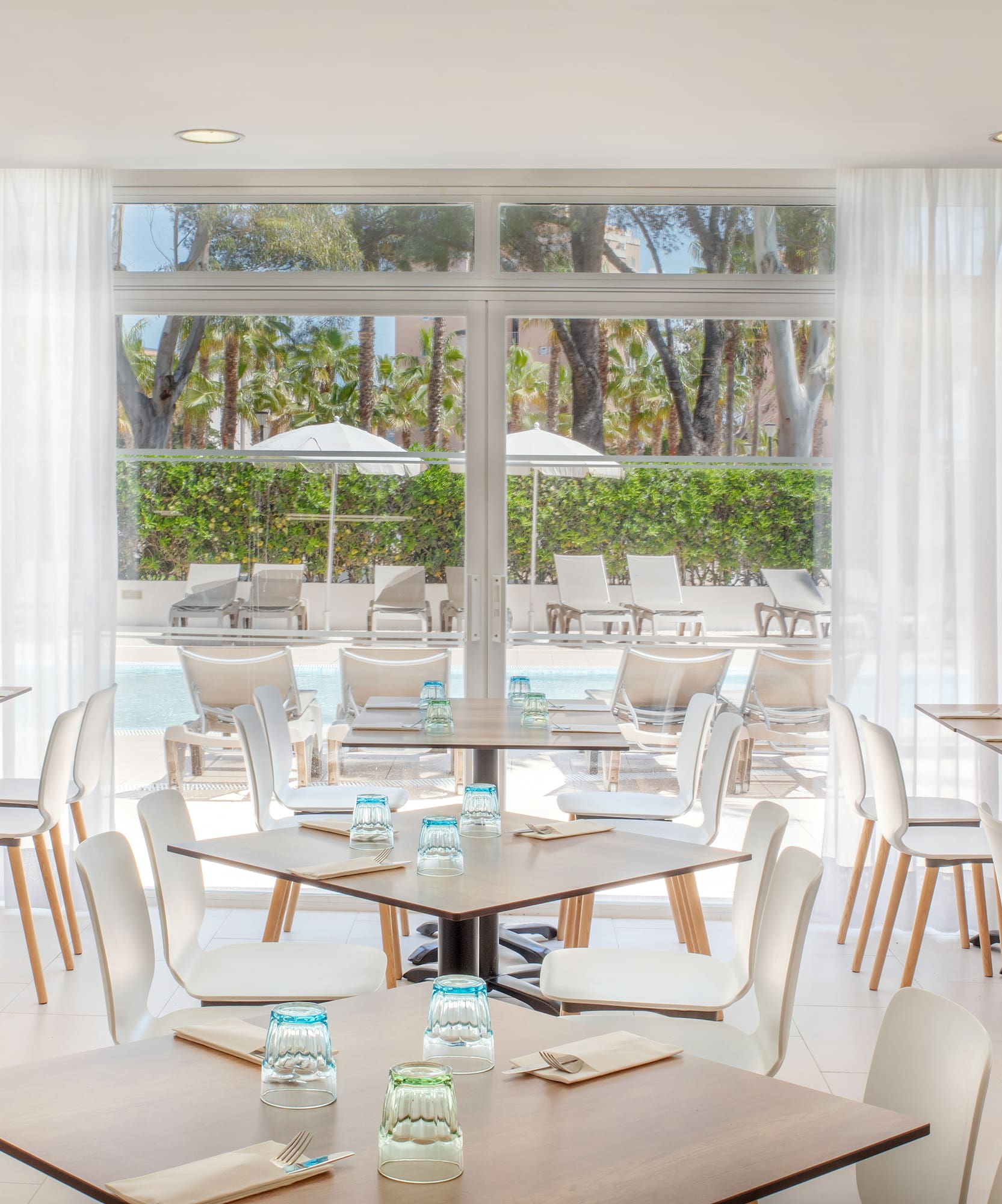 a room with tables and chairs