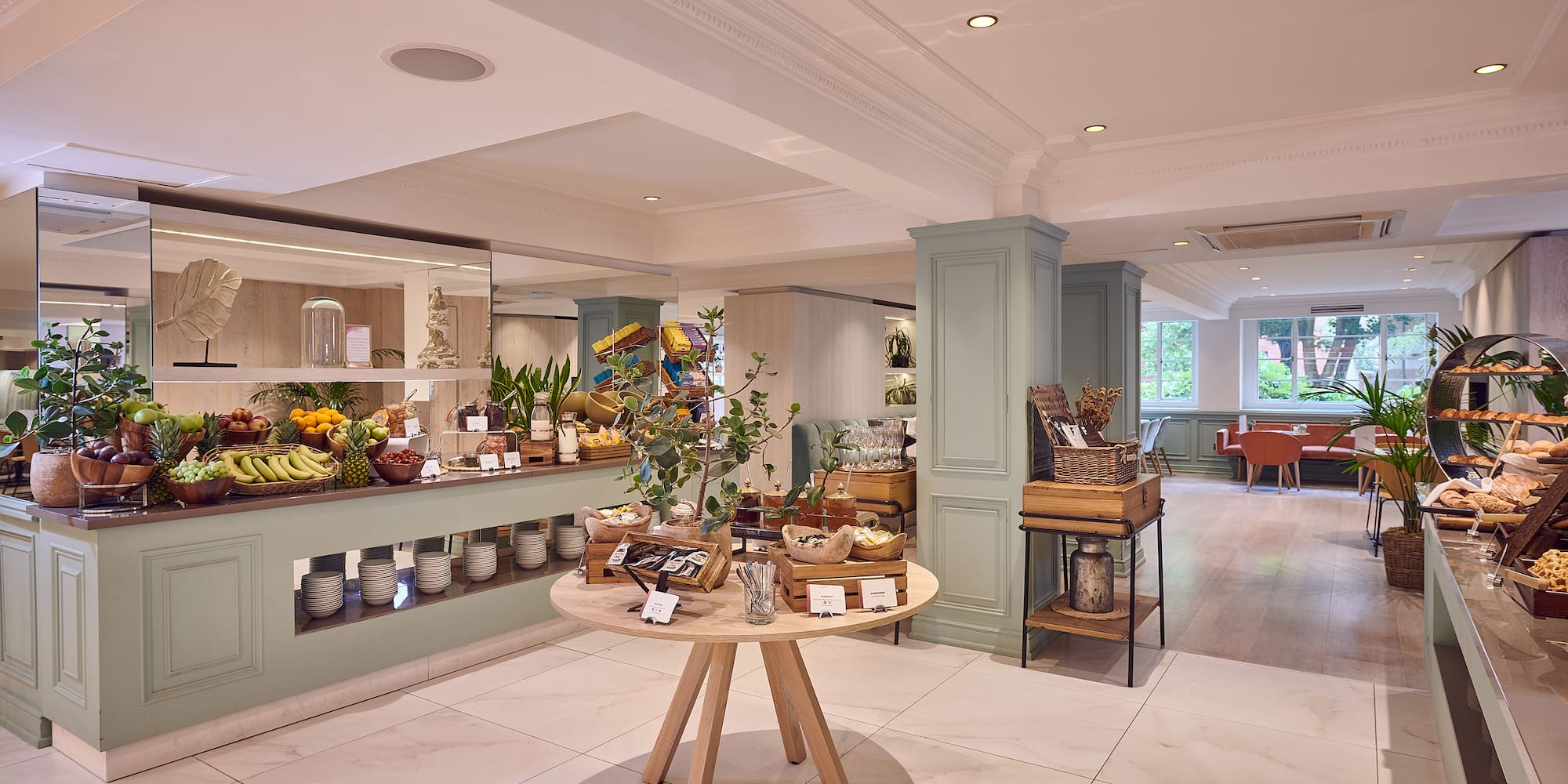 a room with a table with food on it