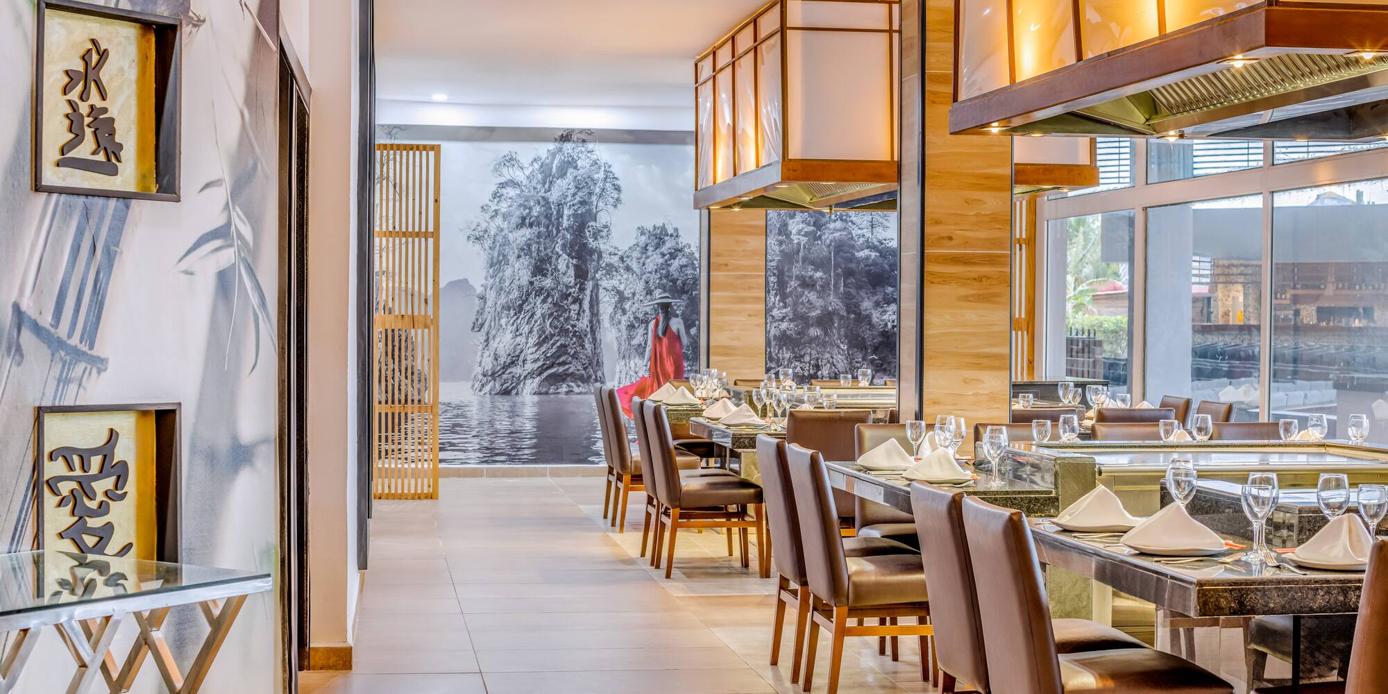 a restaurant with tables and chairs