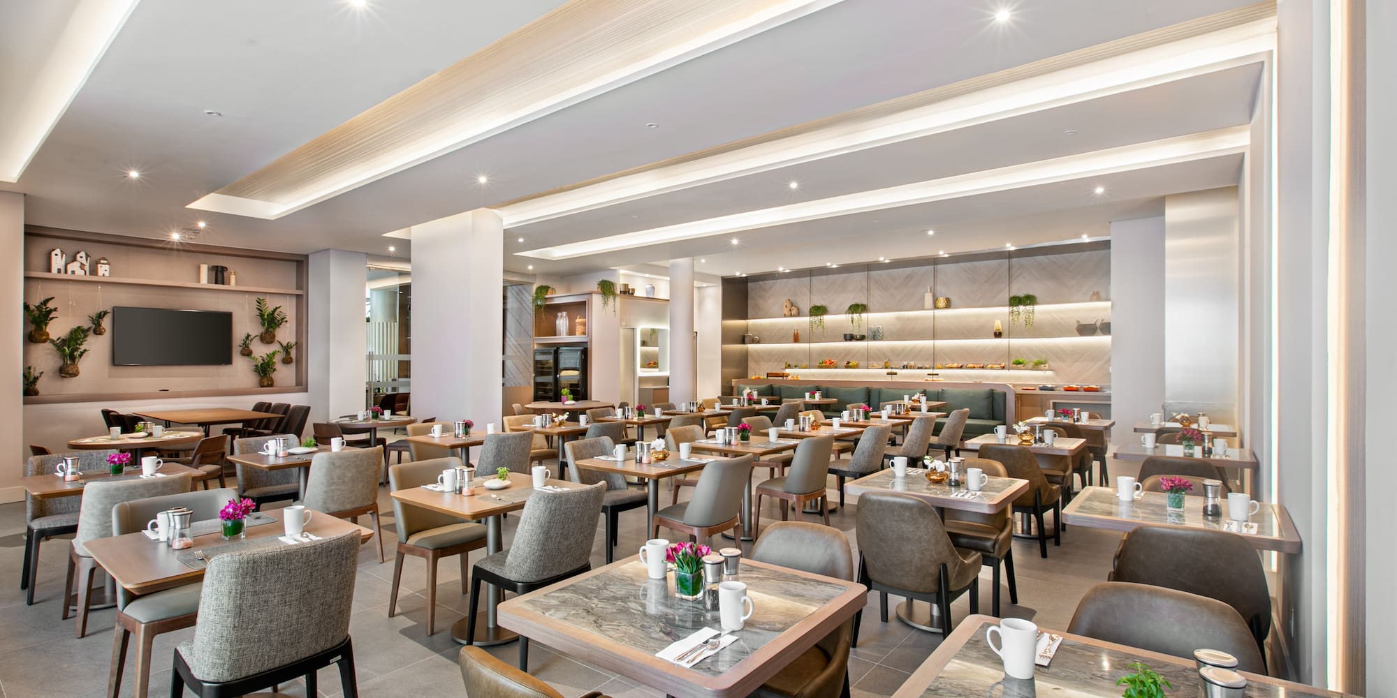 a room with tables and chairs