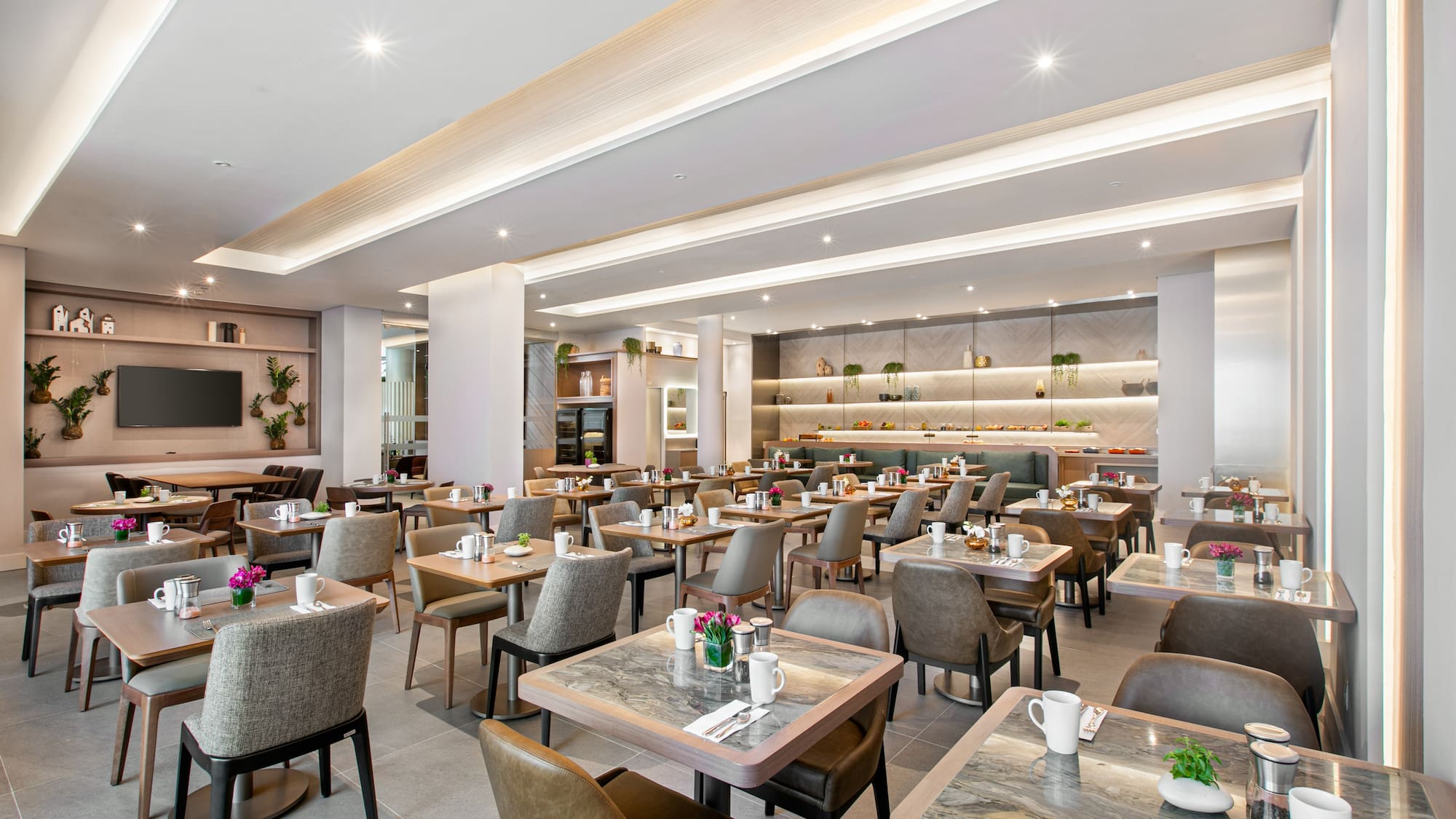 a room with tables and chairs