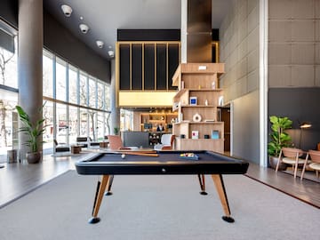 a pool table in a room