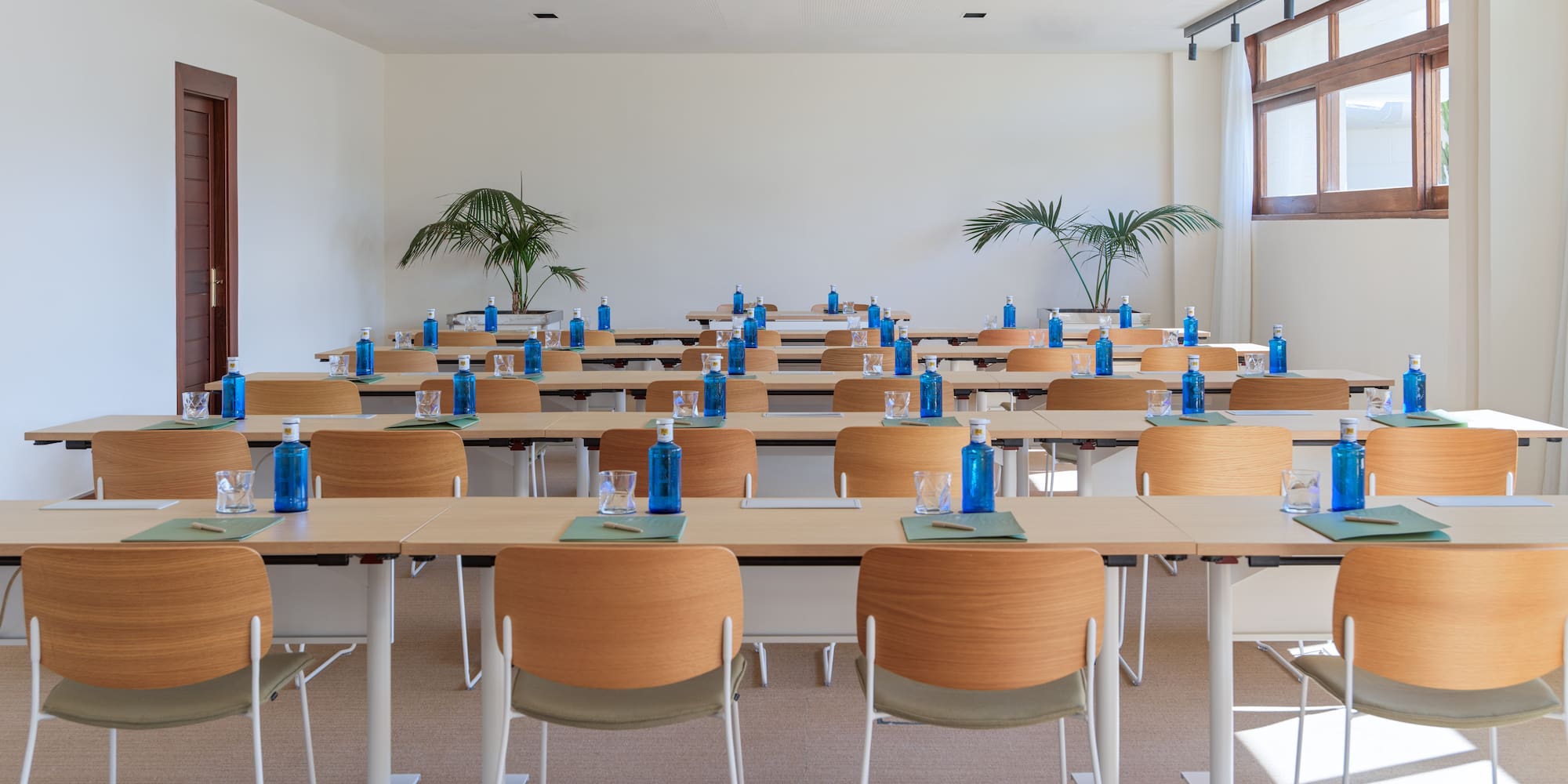 a room with tables and chairs