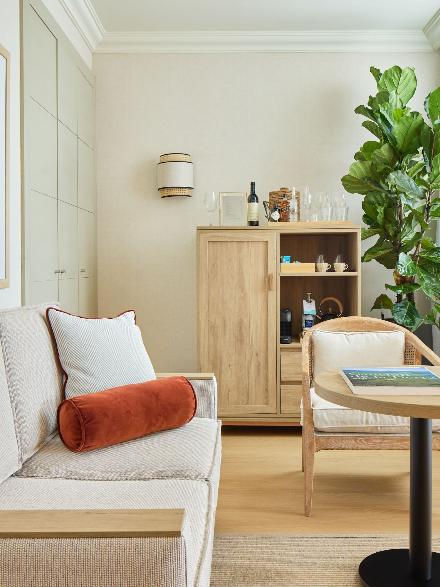 a living room with a couch and a table