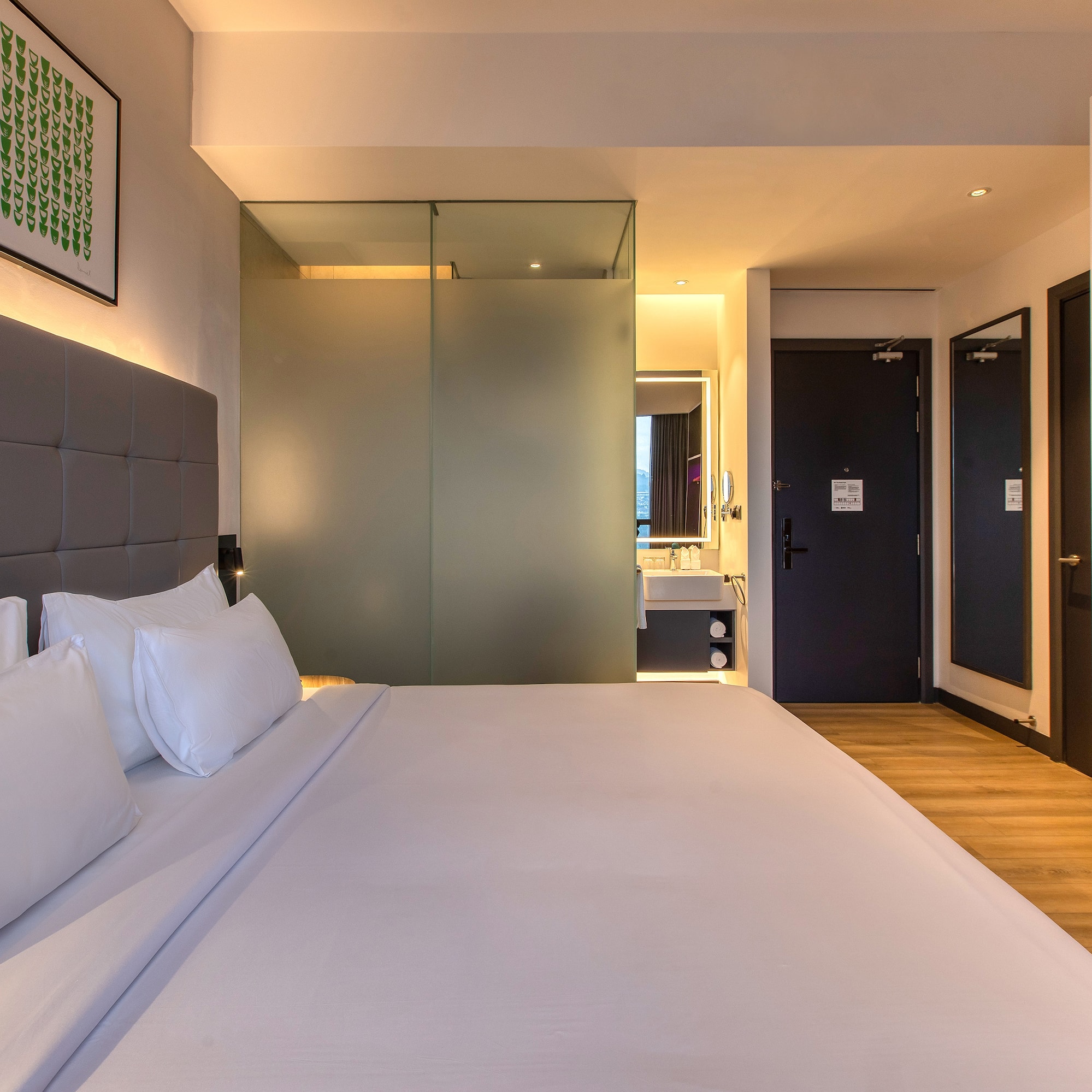 a bed in a hotel room