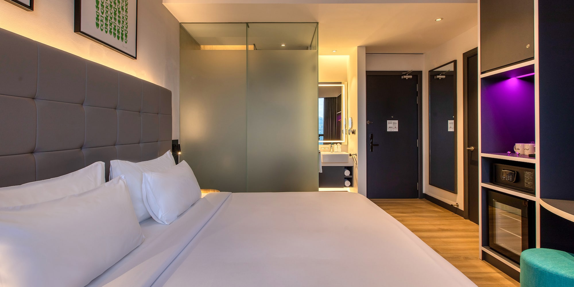 a bed in a hotel room